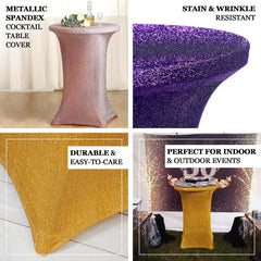 Metallic Spandex 36" Fitted Glitter Round Cocktail Table Cover Rose Gold - Stretch Fit for High Top Tables