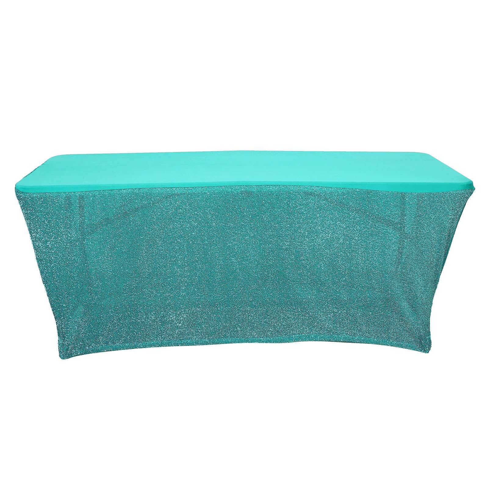 Stretch Spandex 72"x30" Rectangle Tablecloth Metallic Turquoise - Form-Fitting Table Cover