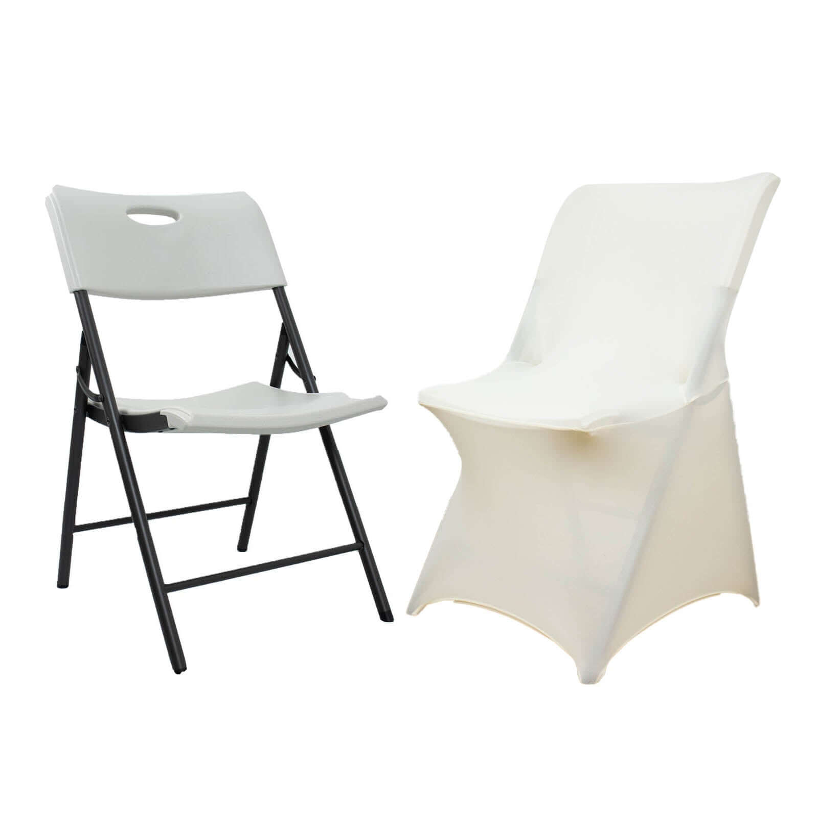 Stretch Spandex Chair Cover Ivory for Lifetime Folding Chairs - Wrinkle Resistant Snug Fit Slipcover with Foot Pockets