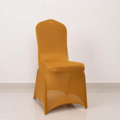 Spandex Chair Cover with Gold Rhinestone Buckled Sash Band Blush - Stylish Stretch Fitted Slipcover for Banquets & Events