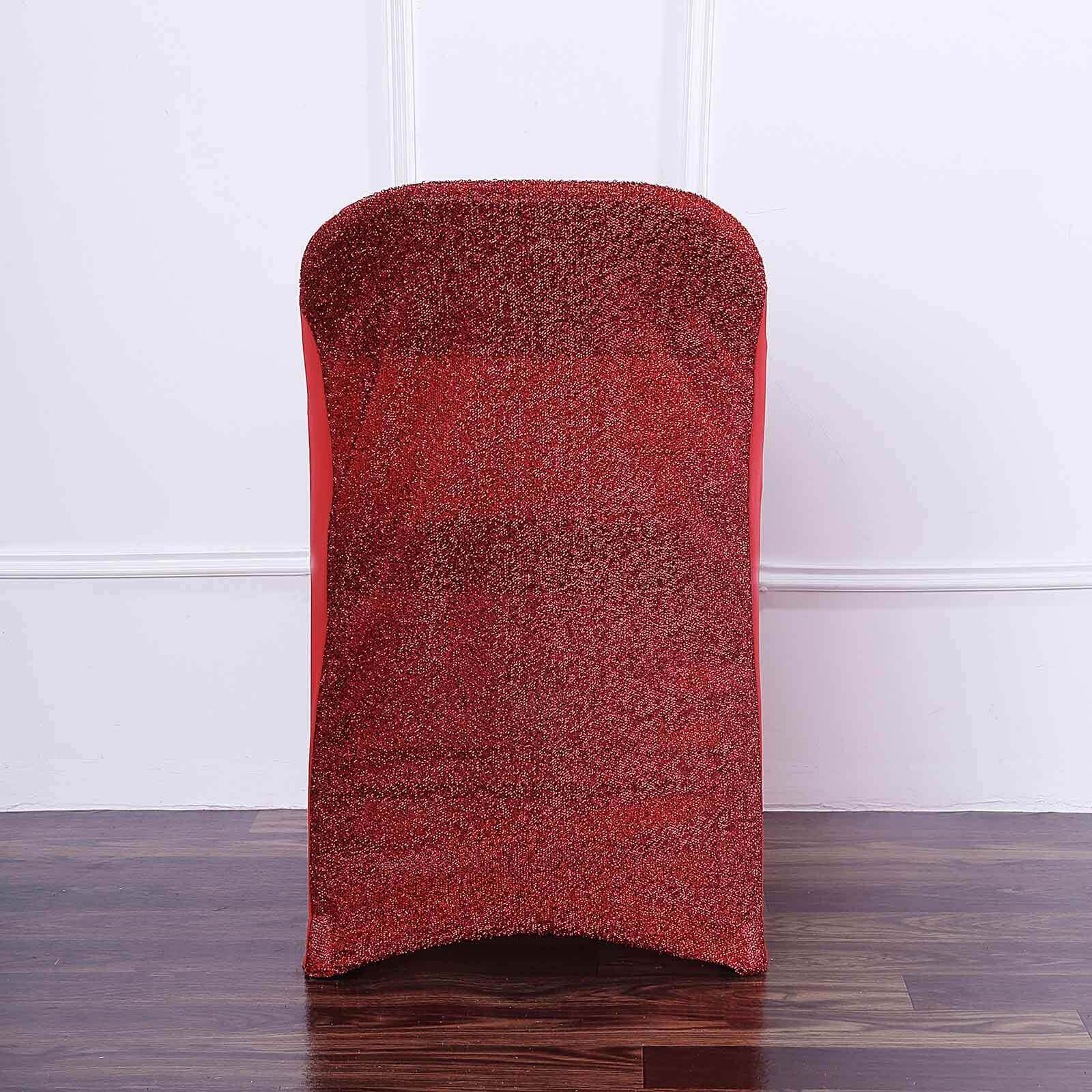Stretch Spandex Chair Cover Red for Folding Chairs - Metallic Shimmer Tinsel Back Design Fitted Slipcover
