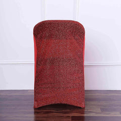 Stretch Spandex Chair Cover Red for Folding Chairs - Metallic Shimmer Tinsel Back Design Fitted Slipcover