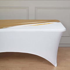 Stretch Spandex 72"x30" Rectangle Table Top Cover Metallic Gold - Easy to Install Glamorous Fitted Table Topper Cap for Luxe Events