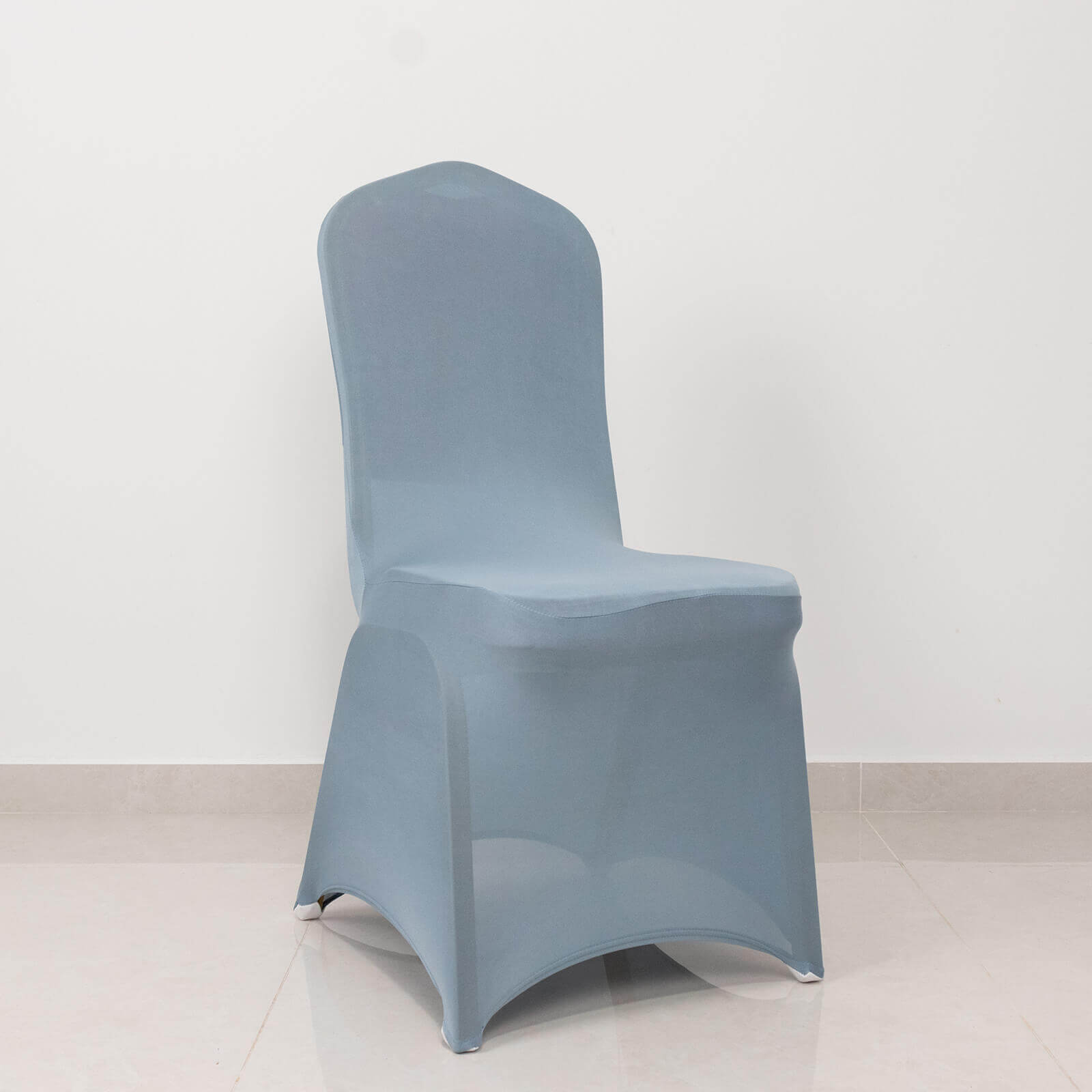 Spandex Chair Cover with Dusty Blue Rhinestone Buckled Sash Band Blush - Stretch Fitted Slipcover