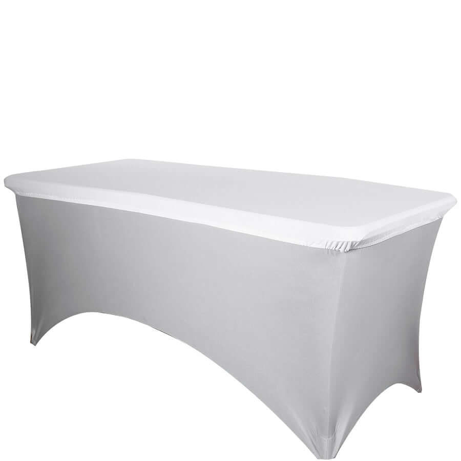 Stretch Spandex 72"x30" Rectangle Tablecloth Top Cover White - Sleek & Durable Fitted Table Topper Cap