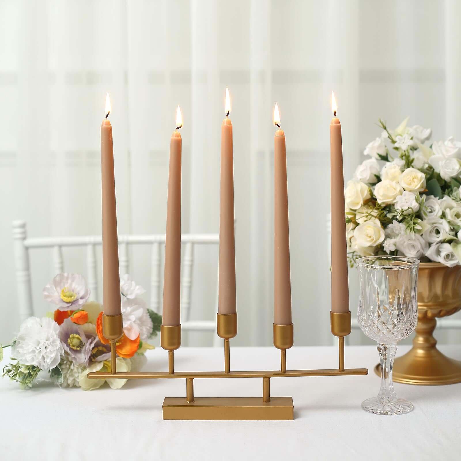 12-Pack Taper Candles Premium Wax Design Beige - Unscented Candles for Upscale Settings 10"