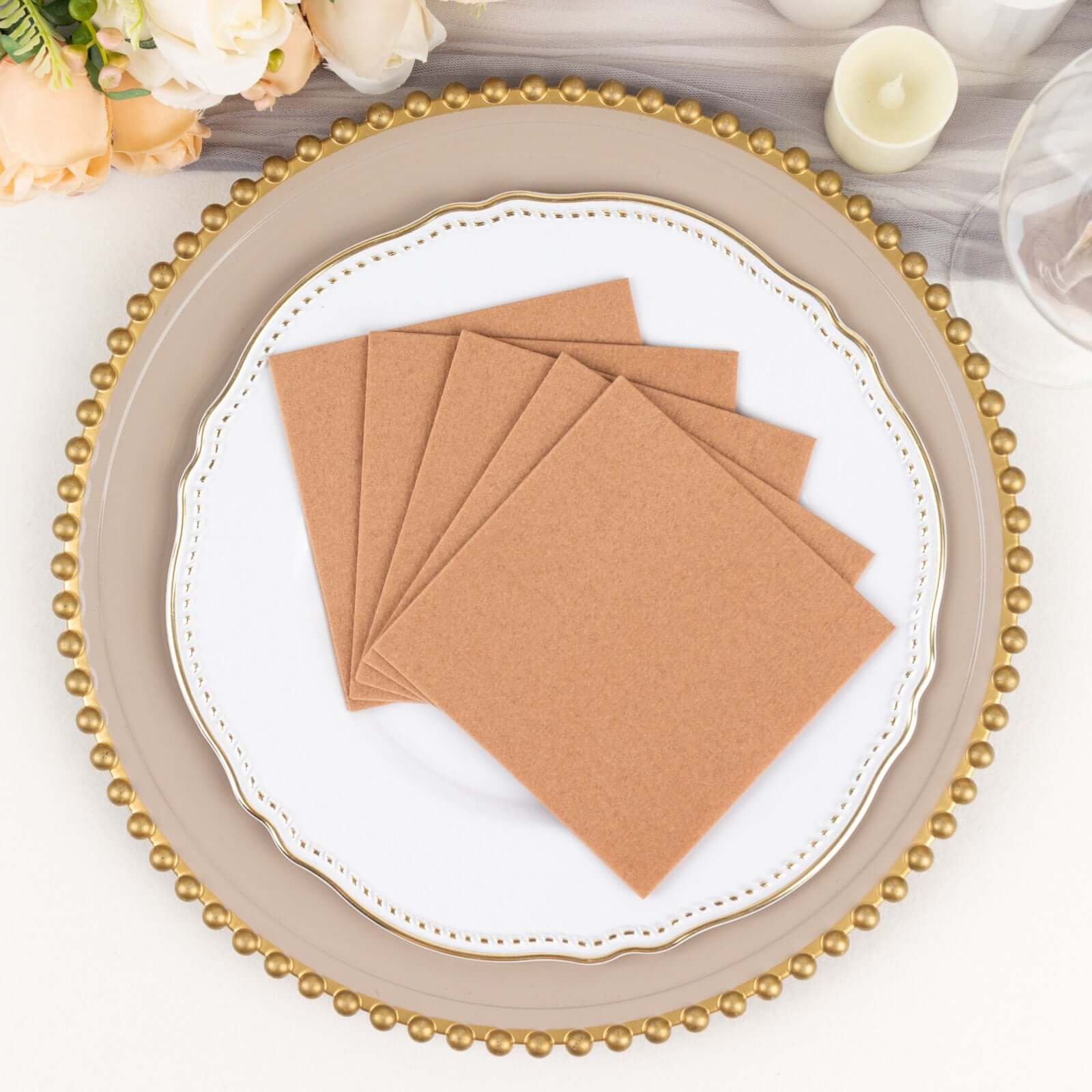 20-Pack Paper Linen-Like Cocktail Napkins Terracotta (Rust) - Disposable 5"x5" Airlaid Soft Napkins