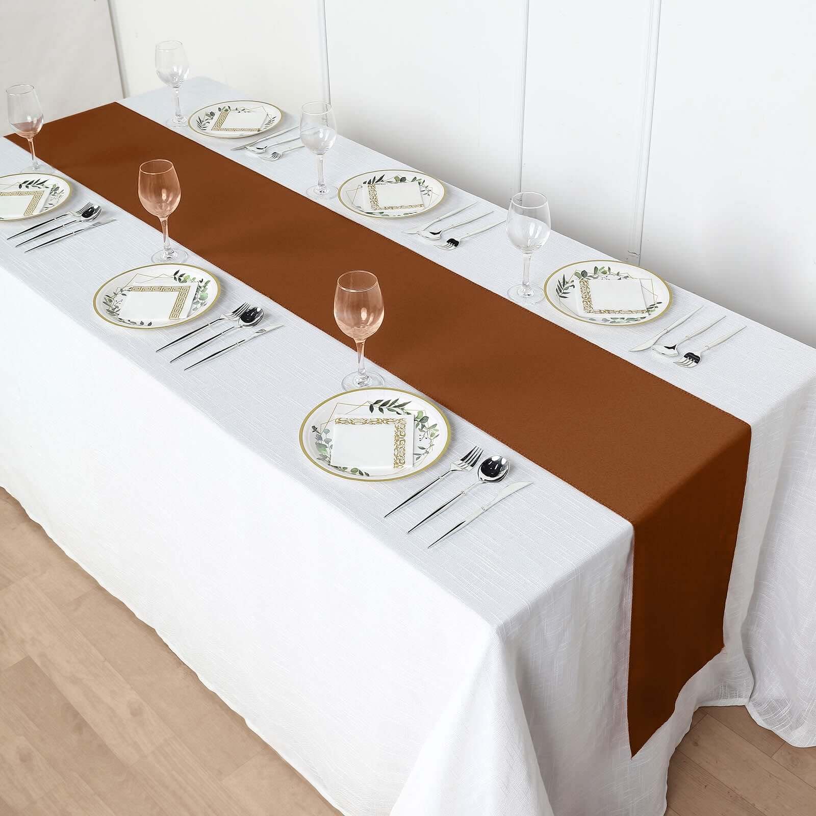 Polyester 12"x108" Table Runner Cinnamon Brown - Durable & Wrinkle-Resistant Table Decor