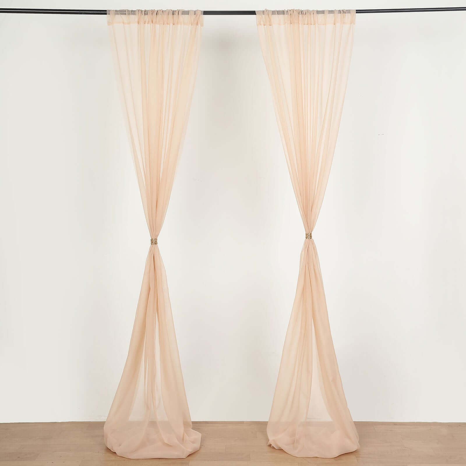 2 Pack Nude Sheer Chiffon Event Curtain Drapes, Durable Flame Resistant Premium Organza Backdrop Event Panels With Rod Pockets - 10ftx10ft