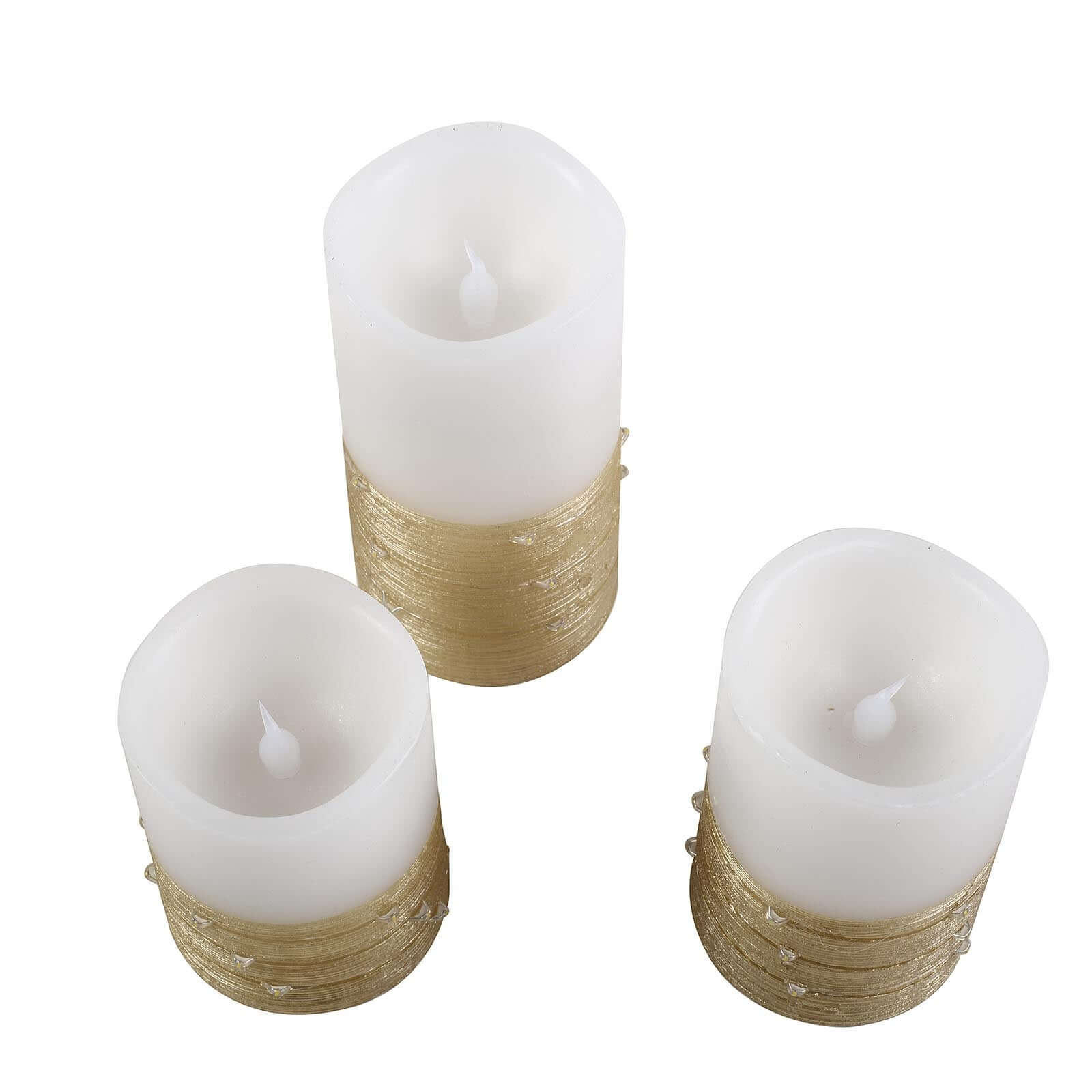 Set of 3 LED Flameless Pillar Candles Wrapped with Fairy String Lights Gold - Remote Operated 4", 5", 6"