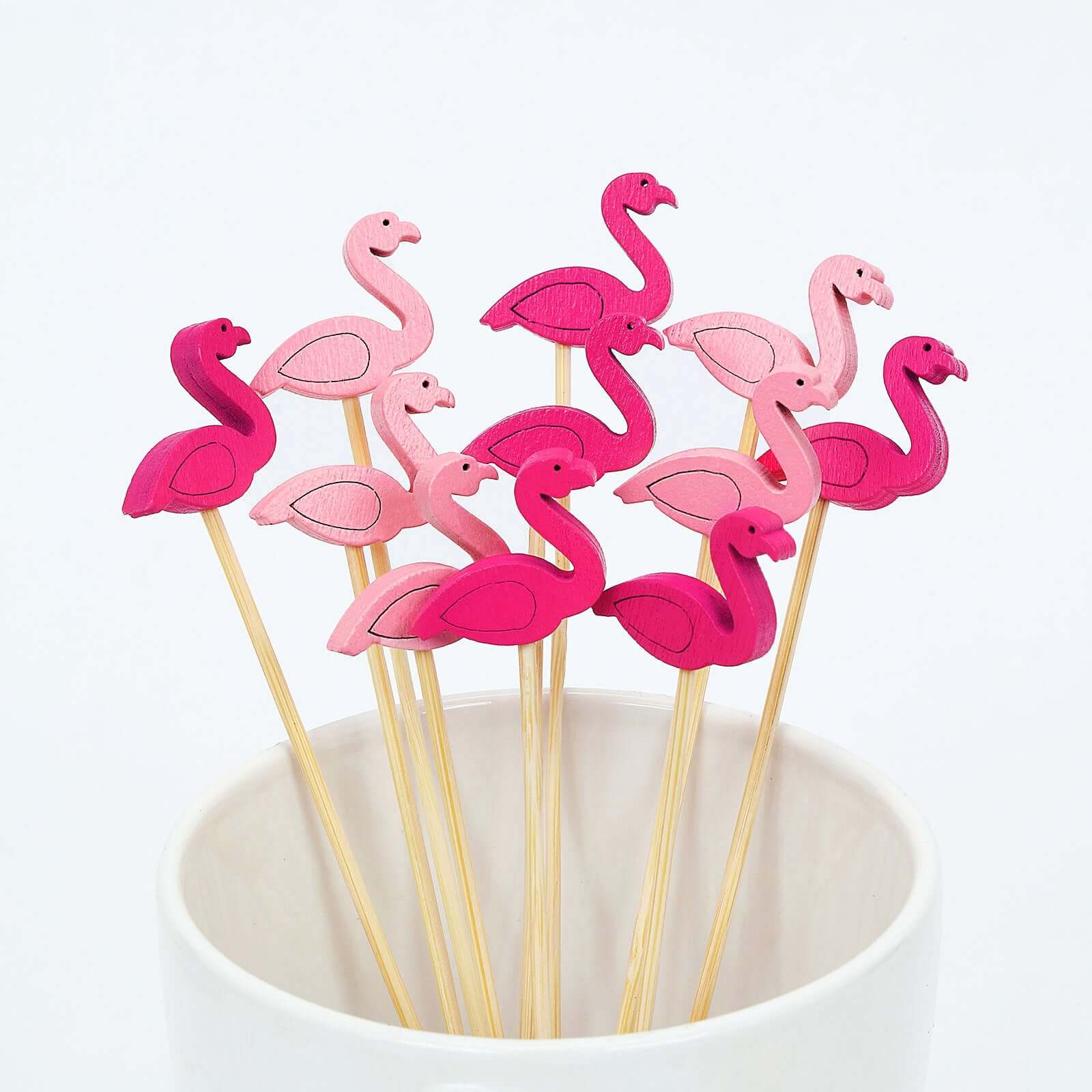 100-Pack Bamboo Cocktail Sticks Flamingo Decorative Top Design Fuchsia/Hot Pink - Eco Friendly Party Picks 5"