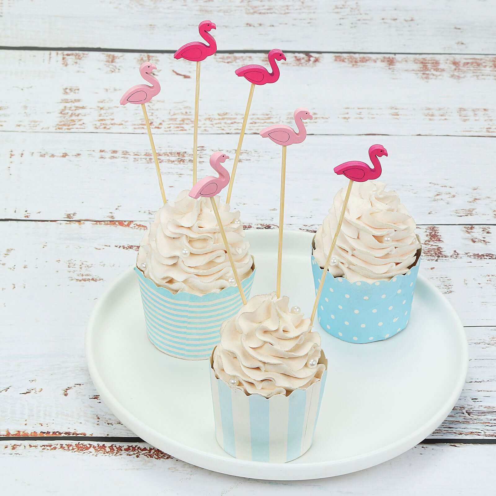 100-Pack Bamboo Cocktail Sticks Flamingo Decorative Top Design Fuchsia/Hot Pink - Eco Friendly Party Picks 5"