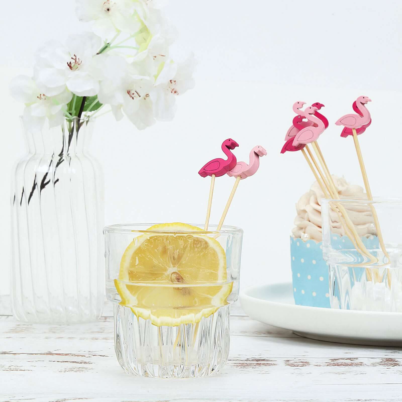 100-Pack Bamboo Cocktail Sticks Flamingo Decorative Top Design Fuchsia/Hot Pink - Eco Friendly Party Picks 5"