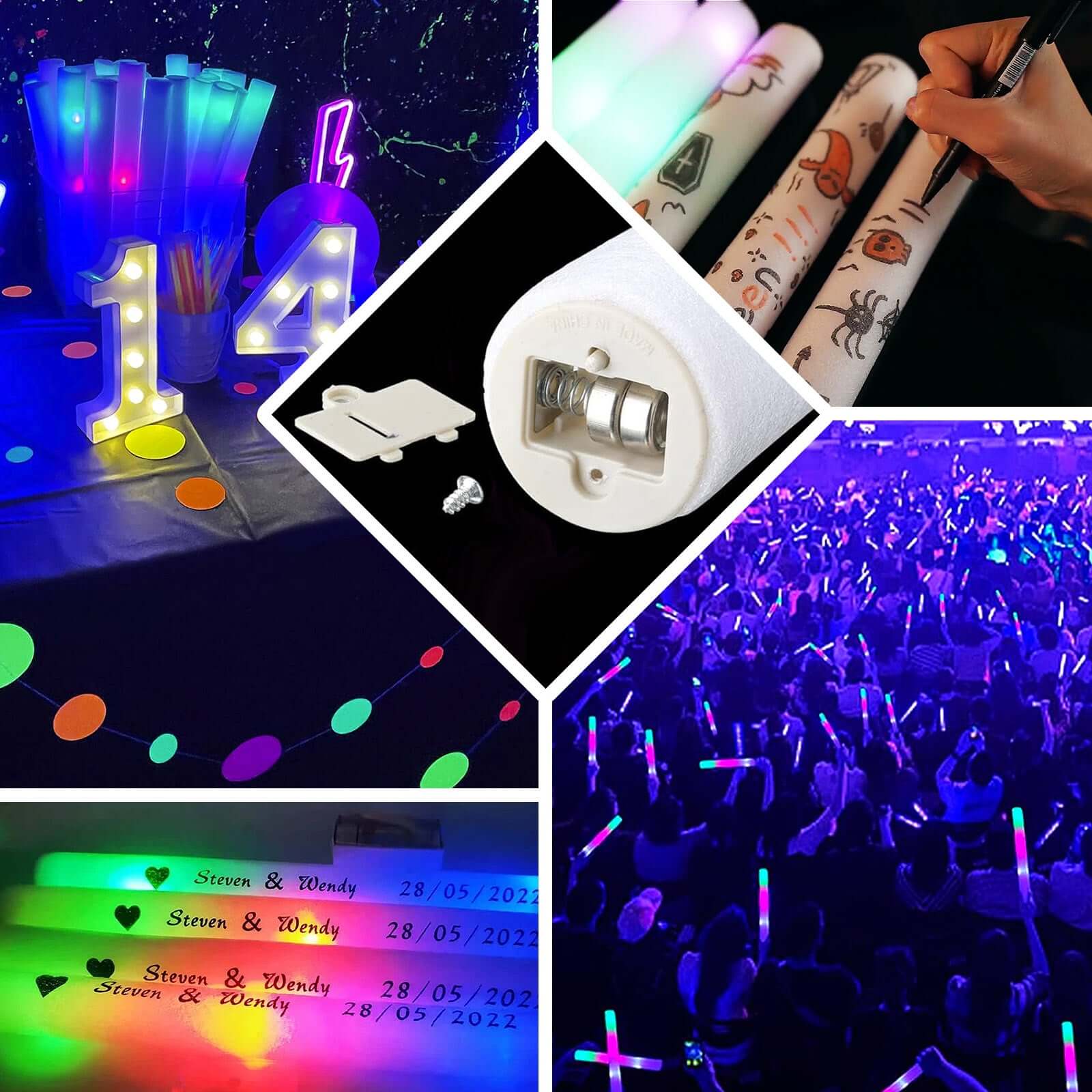 20 Pack Multicolor LED Foam Party Glow Sticks With 3 Flashing Modes, 19" Reusable Battery Operated Light Sticks
