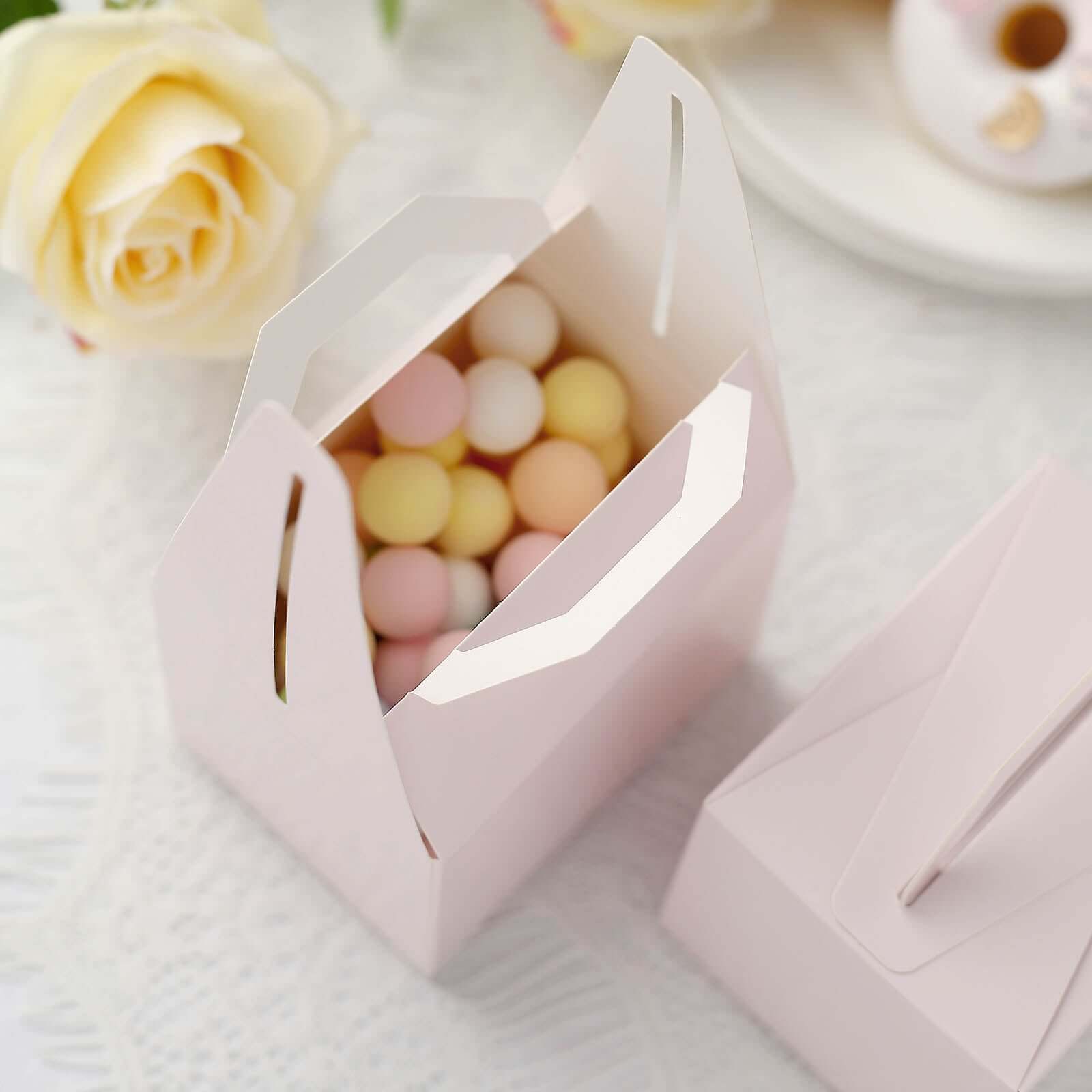 100 Pack 4"x3"x3" Blush Tote Party Favor Candy Gift Boxes