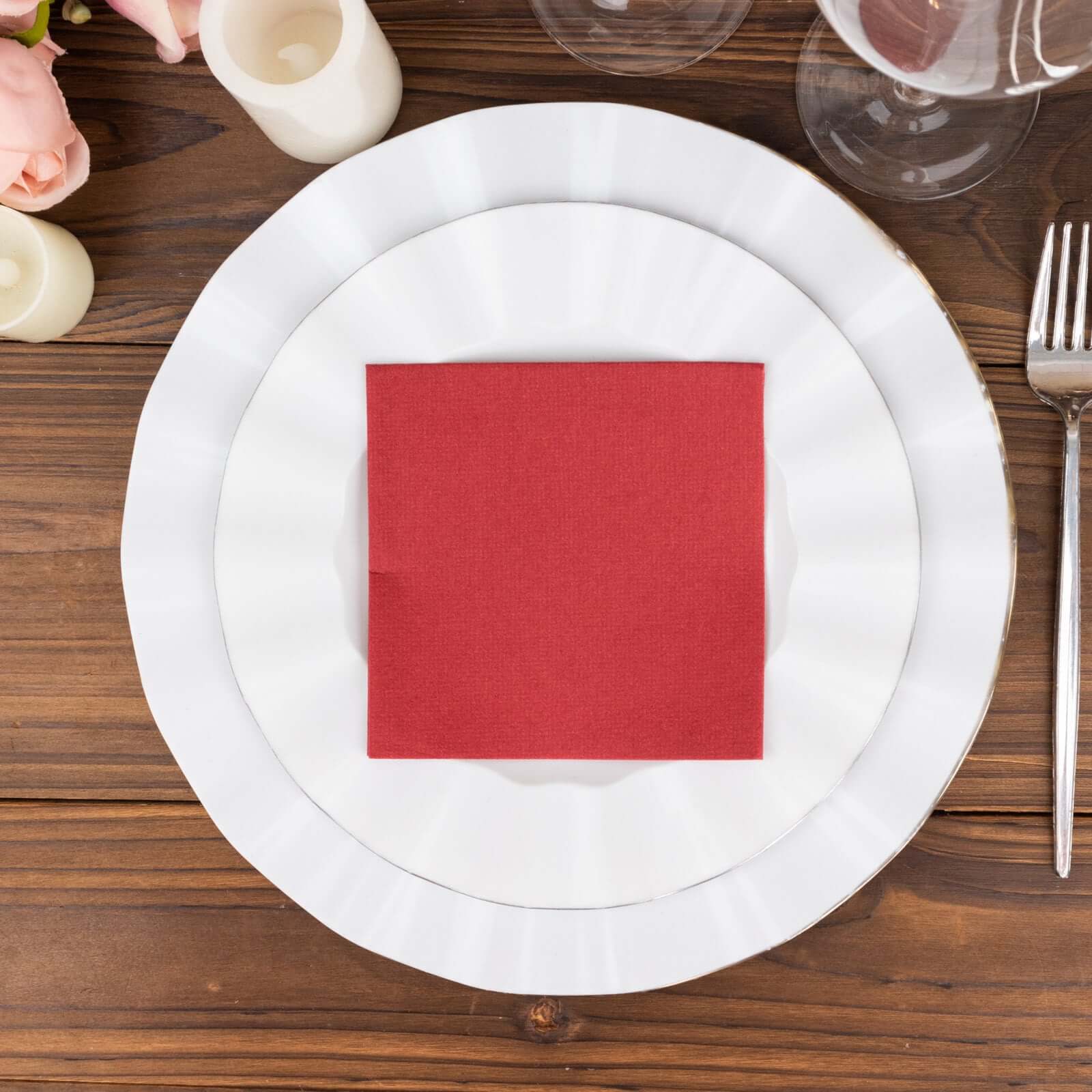 20-Pack Paper Linen-Like Cocktail Napkins Burgundy - Disposable 5"x5" Airlaid Soft Napkins