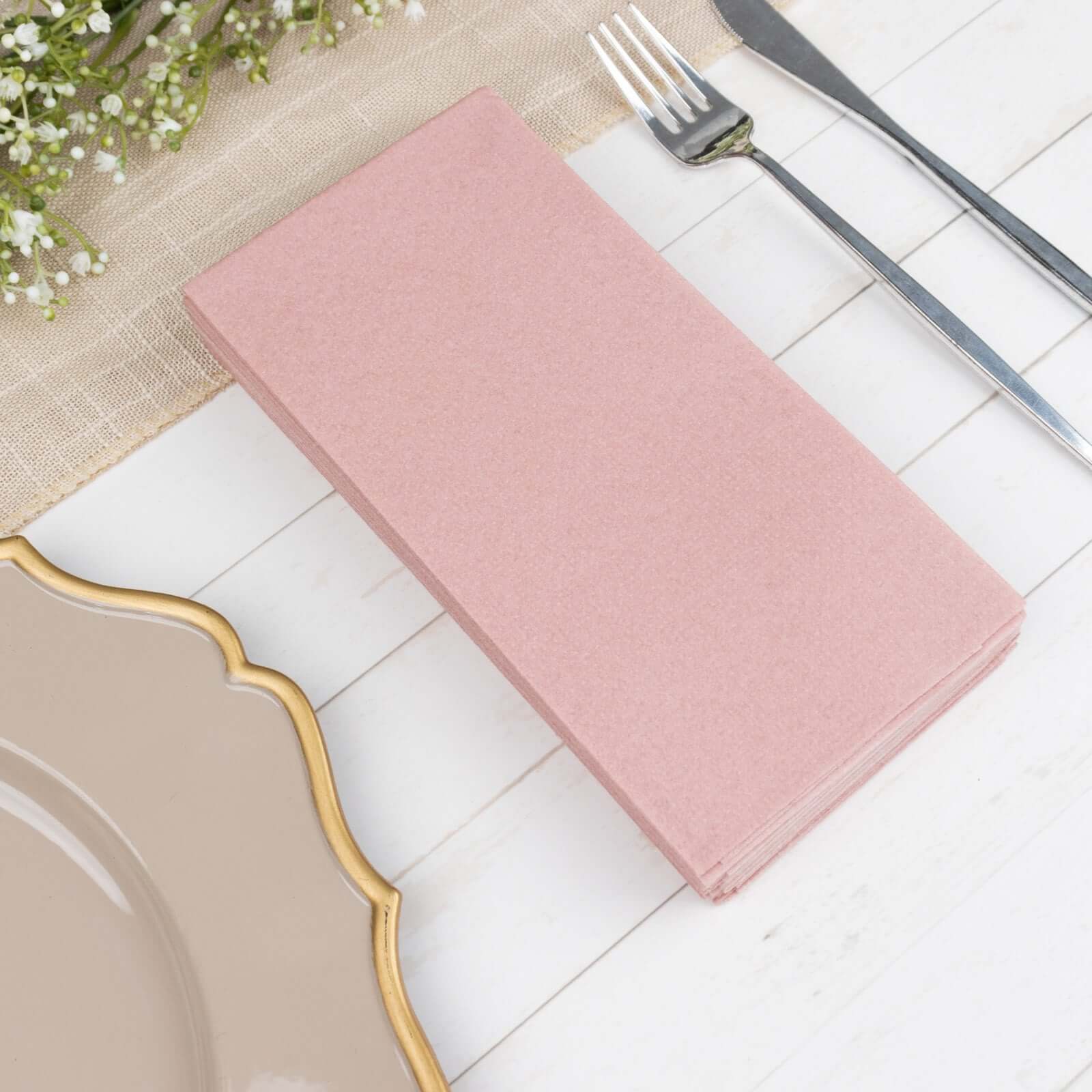 20-Pack Paper Linen-Like Napkins Dusty Rose - Disposable Hygienic Airlaid Guest Towels 8.5"x4"