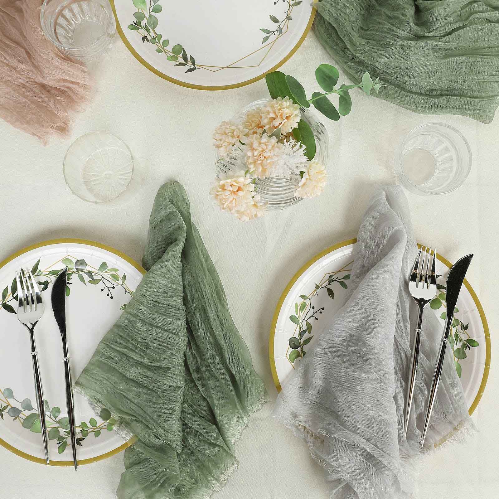 5 Pack Gauze Cheesecloth 24"x19" Napkins Dusty Sage Green Reusable Dinner Napkins