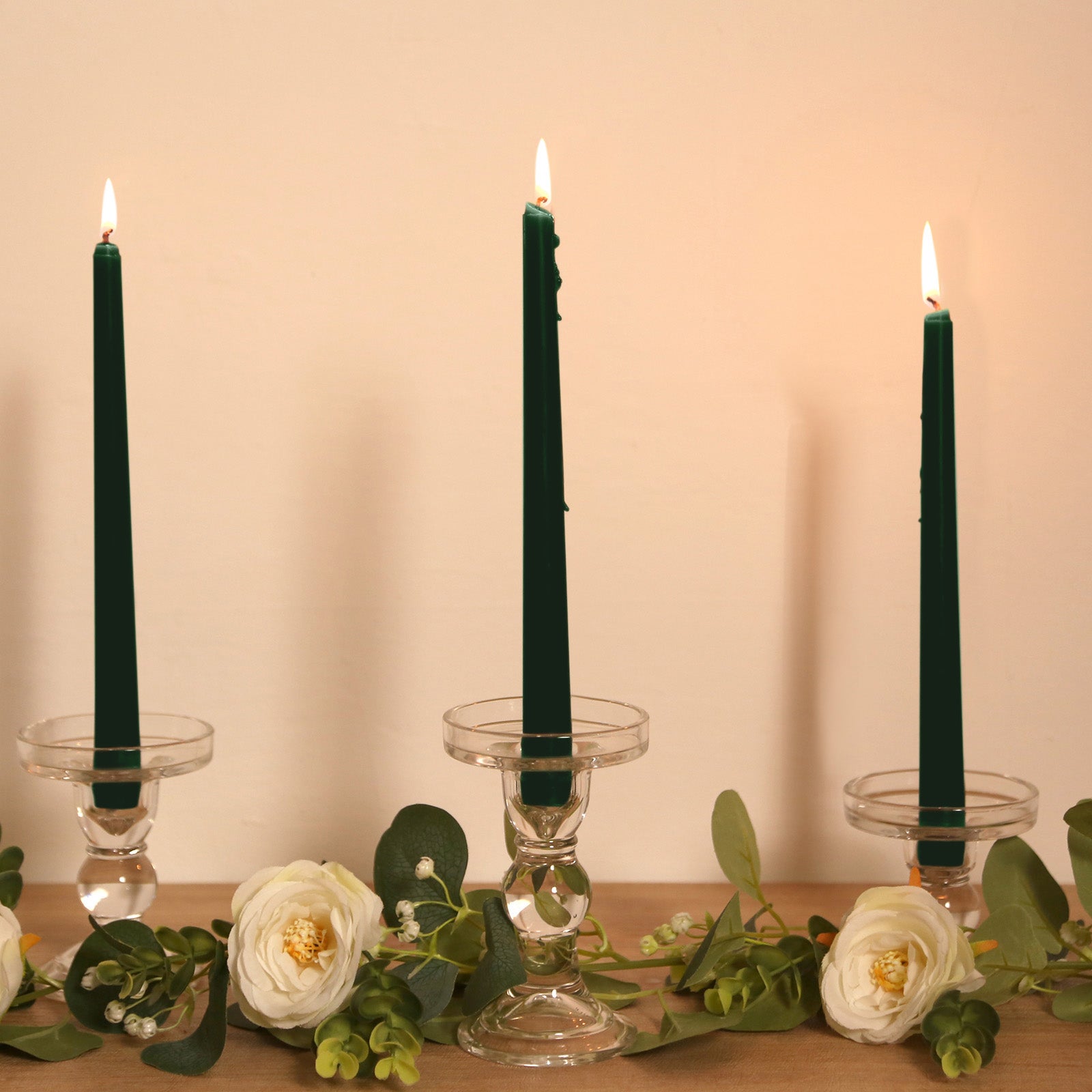 12-Pack Taper Candles Premium Wax Design Hunter Emerald Green - Unscented Candles for Upscale Settings 10"