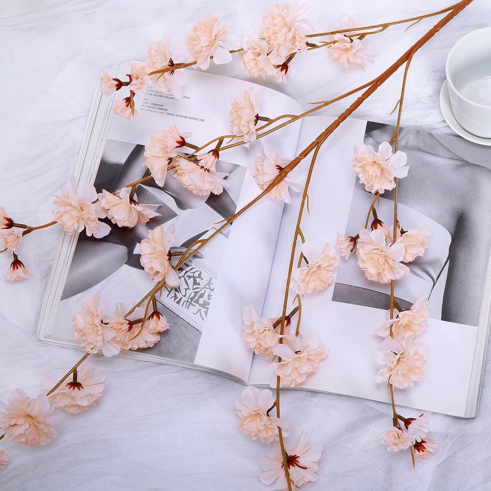 2 Branches 42" Tall Blush Artificial Silk Carnation Flower Stems