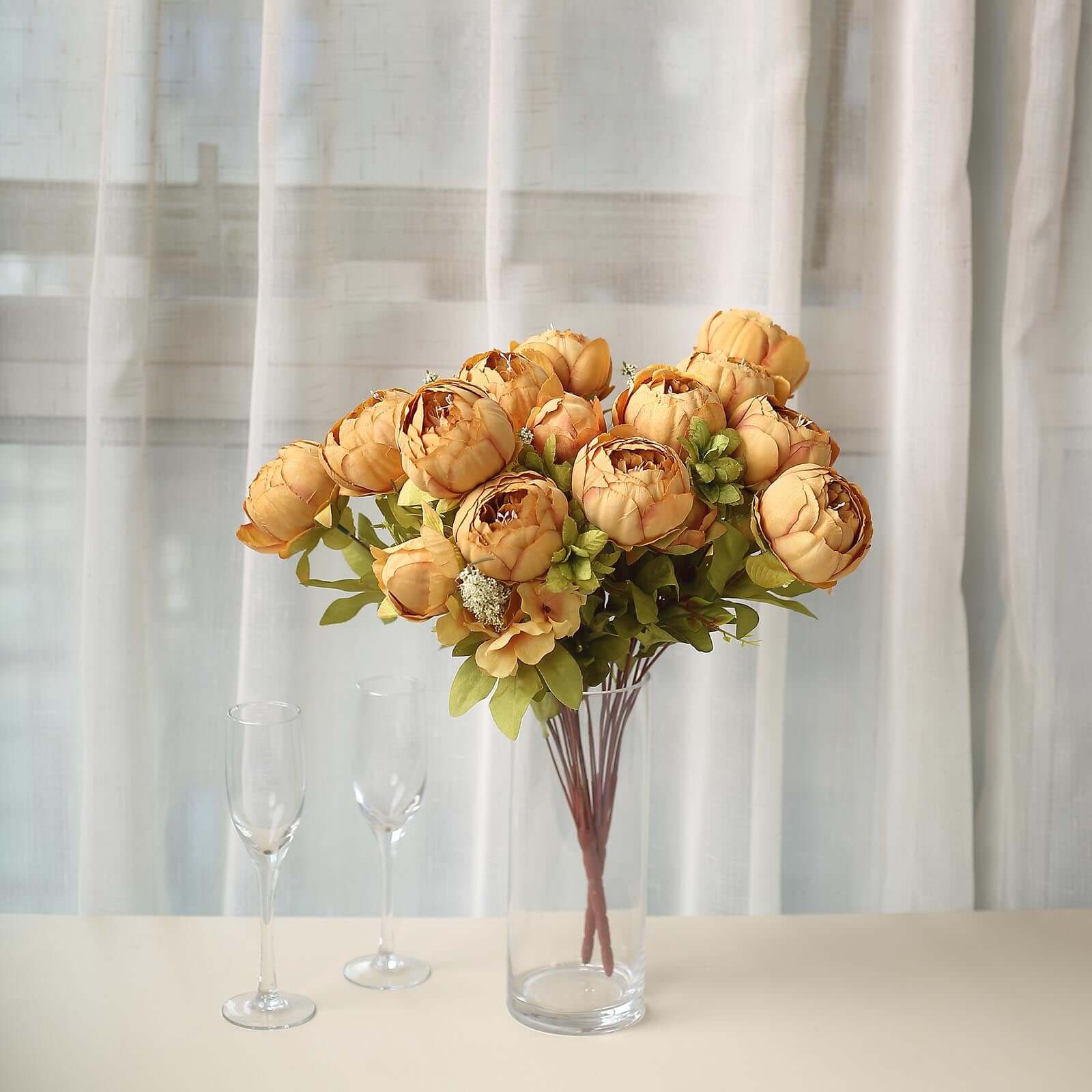 2 Pack 19" Gold Artificial Peony Flower Wedding Bouquets, Faux Silk Flower Arrangements