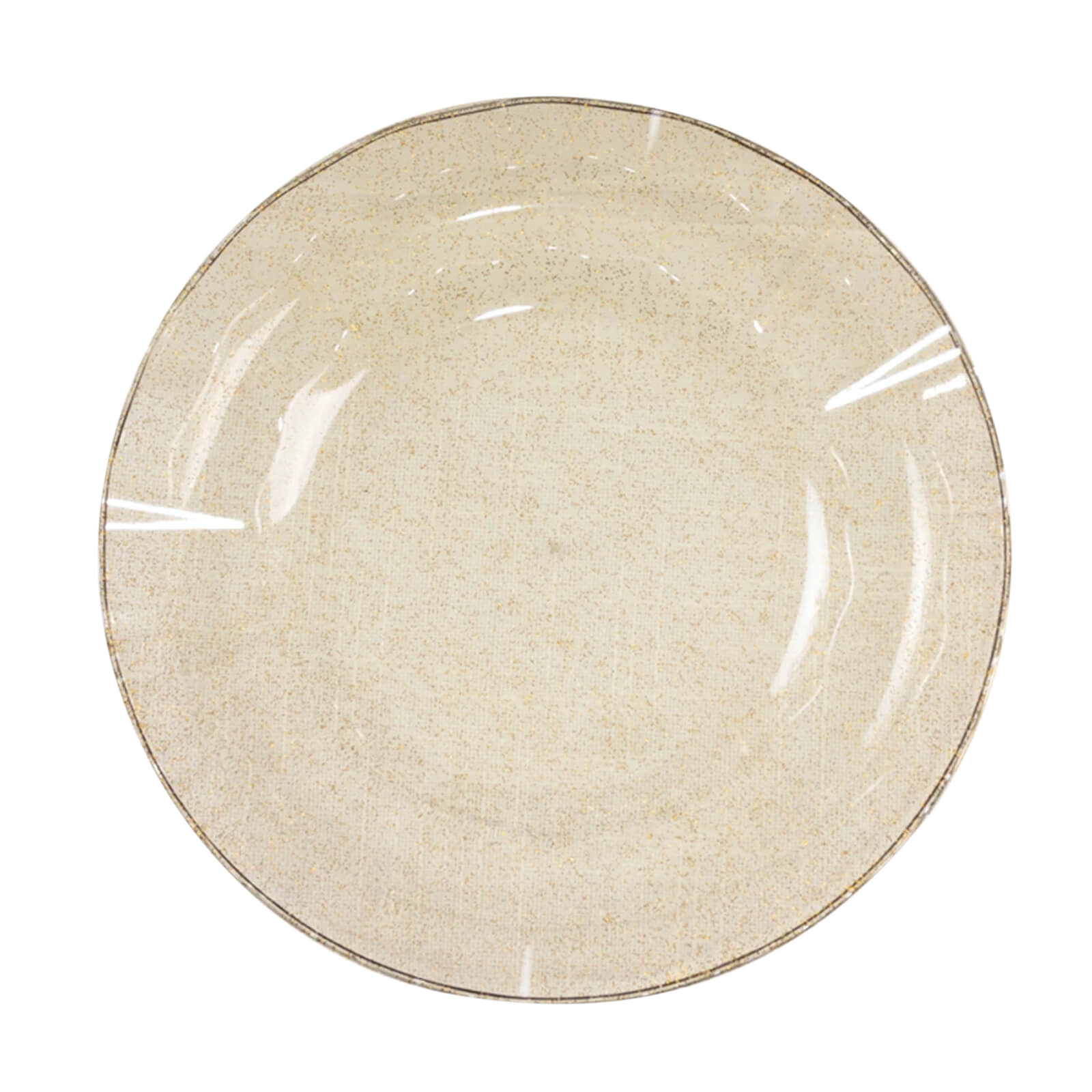 10-Pack Plastic 9" Round Dinner Plates in Gold Glitter with Ruffled Rim - Sturdy Disposable Dinnerware