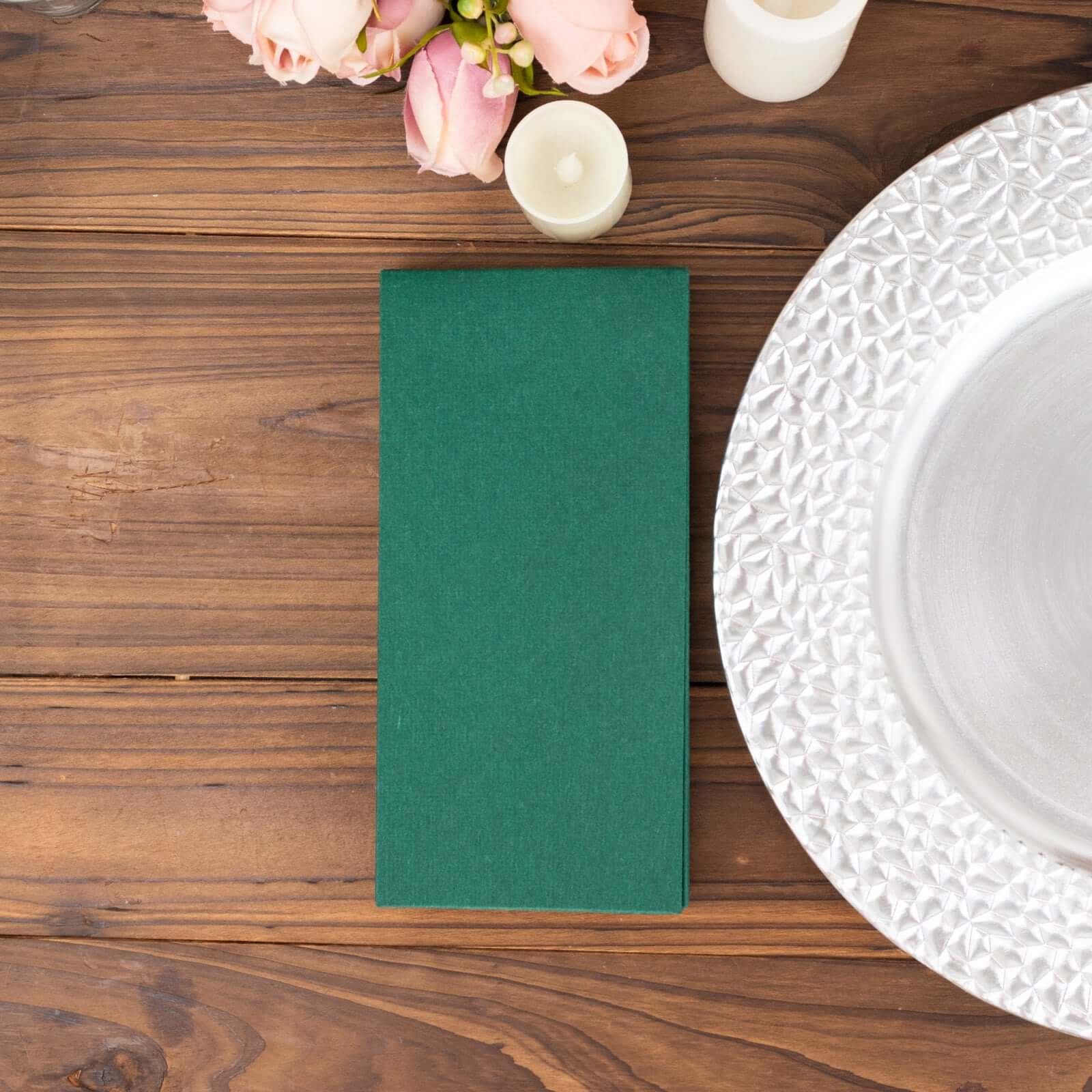 20-Pack Paper Linen-Like Napkins Hunter Emerald Green - Disposable Hygienic Airlaid Guest Towels 8.5"x4"
