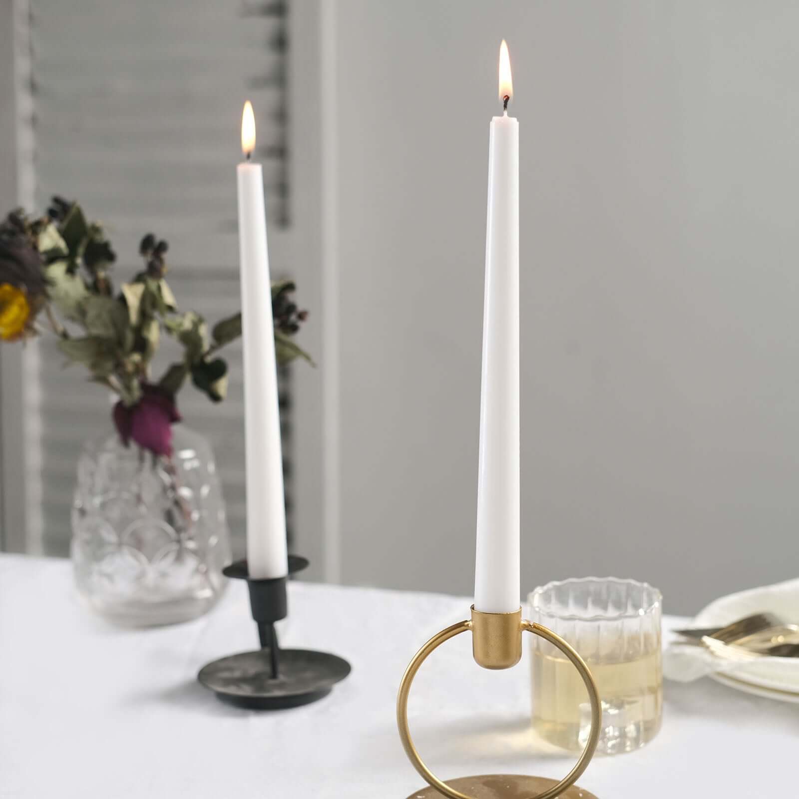 12-Pack Taper Candles Premium Wax Design White - Unscented Candles for Upscale Settings 10"