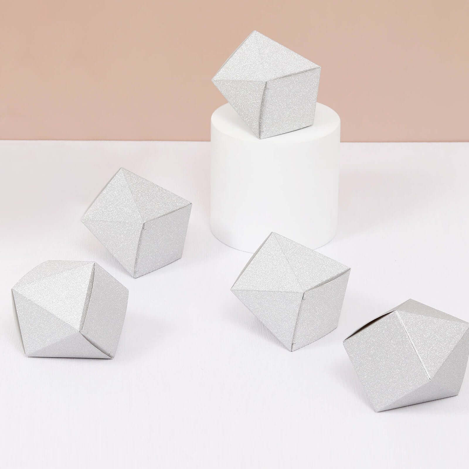 25 Pack 2"x3" Geometric Silver Glitter Wedding Favor Candy Gift Box
