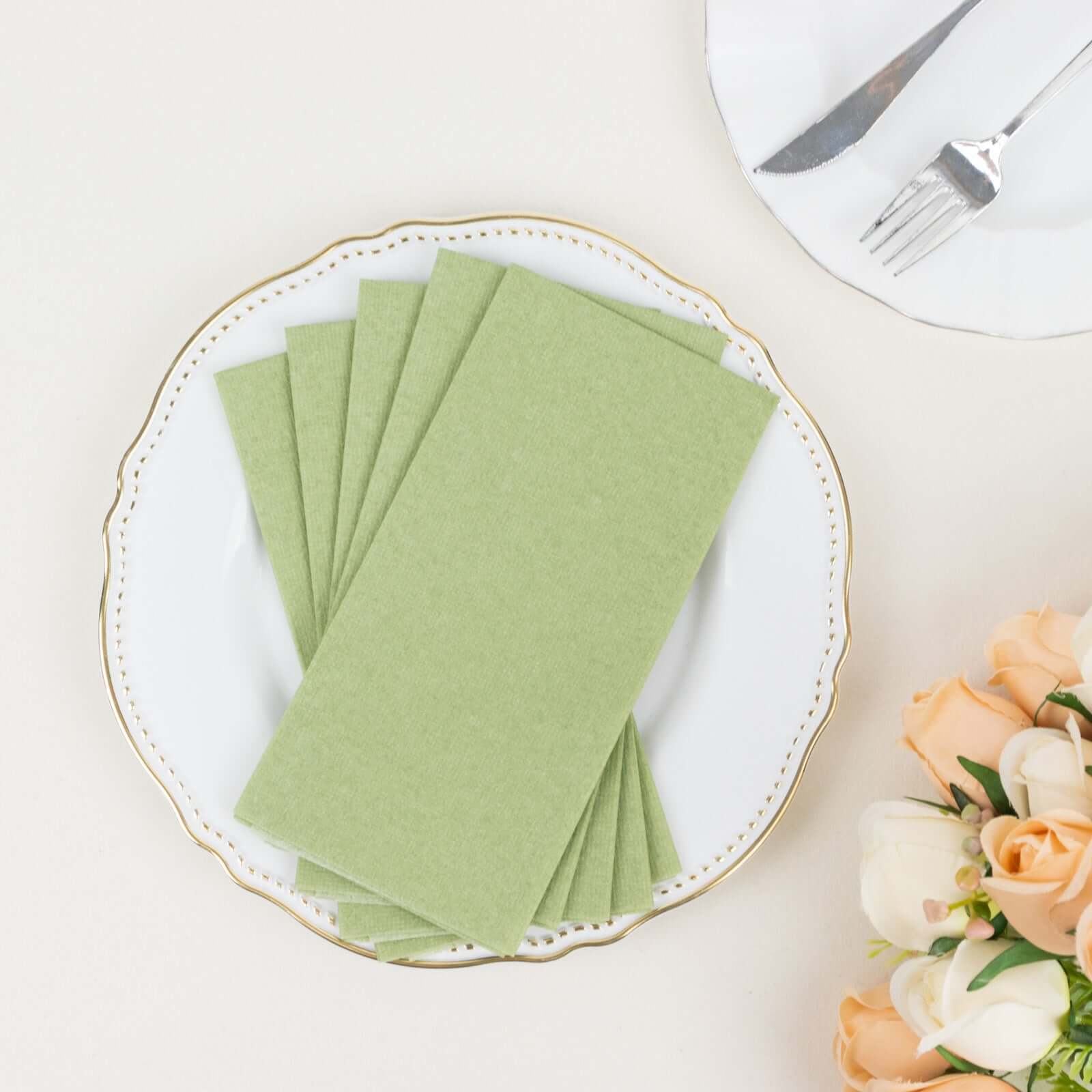 20-Pack Paper Linen-Like Napkins Sage Green - Disposable Hygienic Airlaid Guest Towels 8.5"x4"