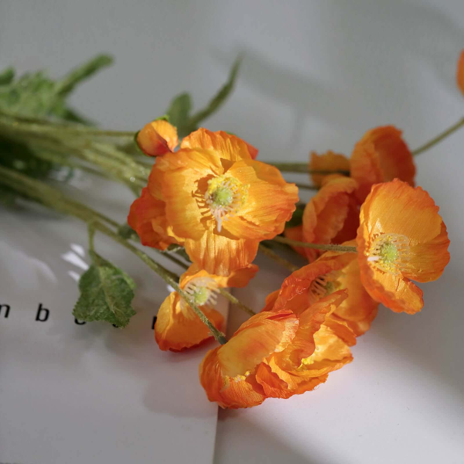 2 Stems 33" Orange Artificial Silk Poppy Flower Bouquet Bushes
