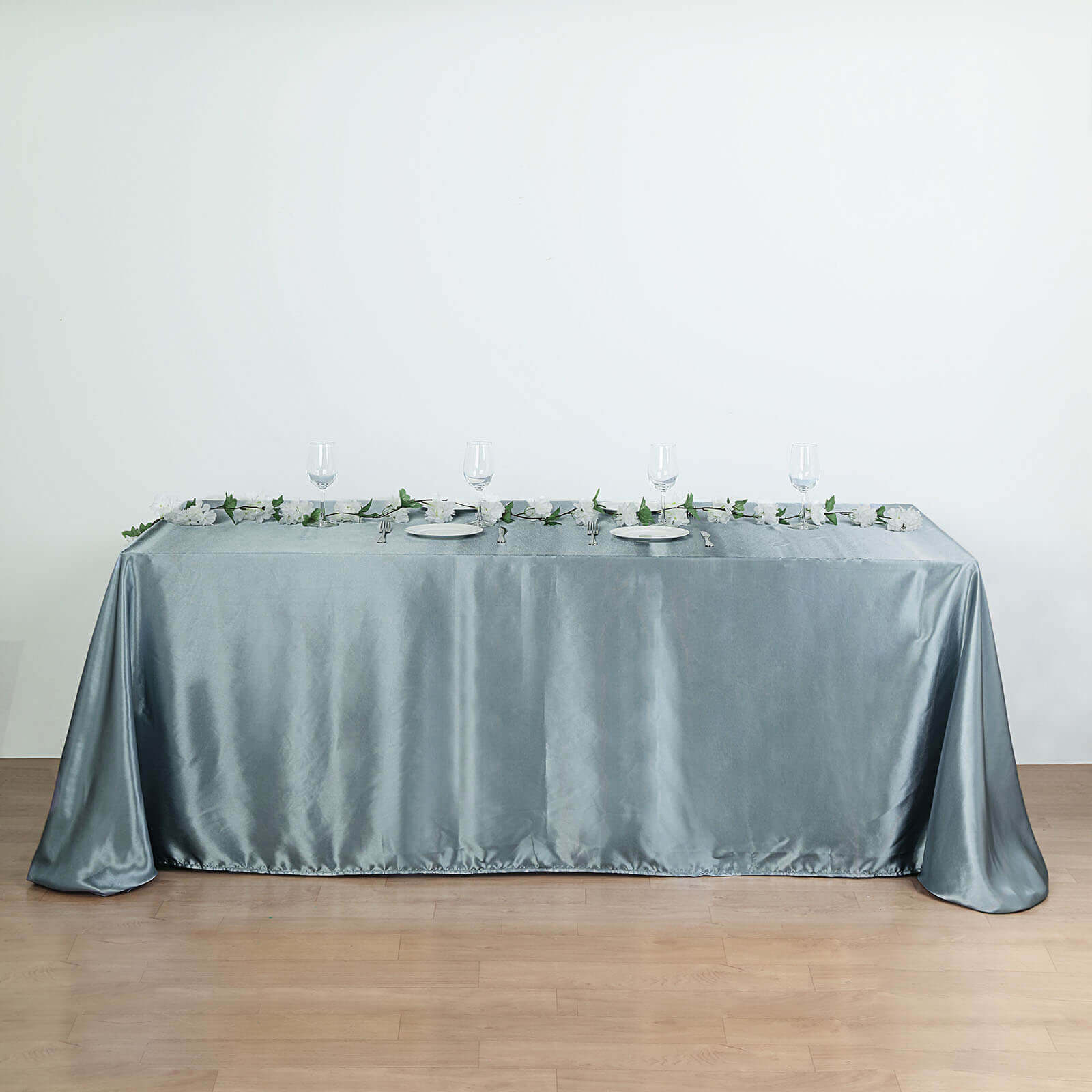 Satin Rectangular 90"x132" Tablecloth Dusty Blue Satin - Seamless Table Cover