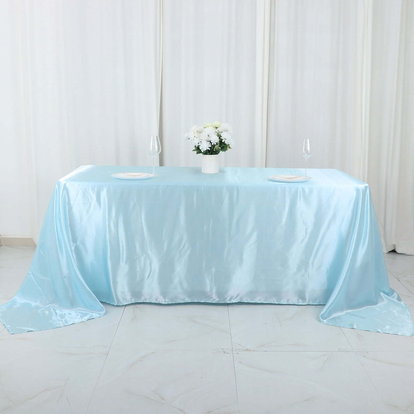 Satin Rectangular 90"x132" Tablecloth Light Blue Satin - Seamless Table Cover