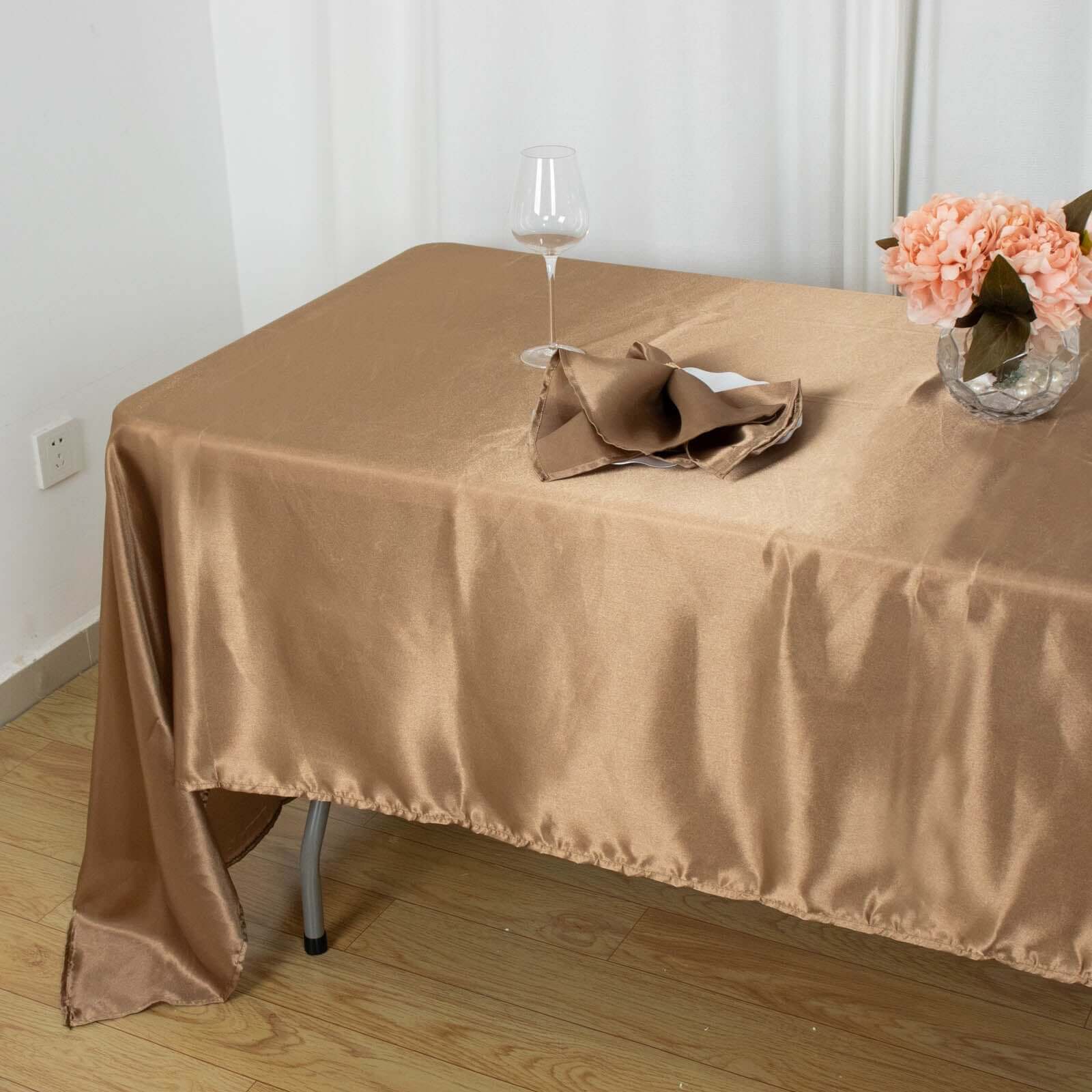 Satin Rectangular 60"x126" Tablecloth Taupe - Smooth and Lustrous Table Cover