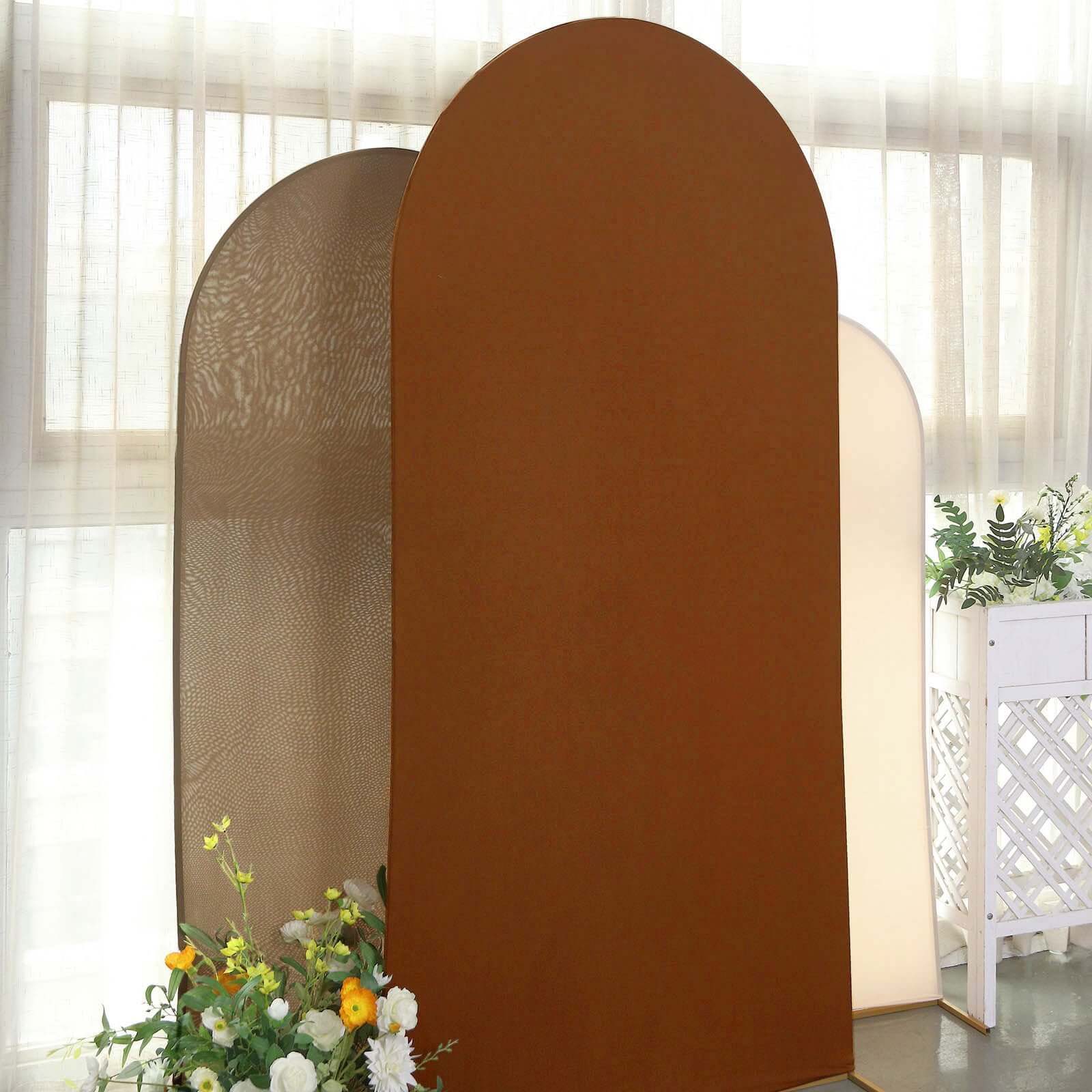 Set of 3 Mixed Natural Spandex Fitted Chiara Backdrop Stand Cover For Round Top Wedding Arch - 5ft, 6ft, 7ft