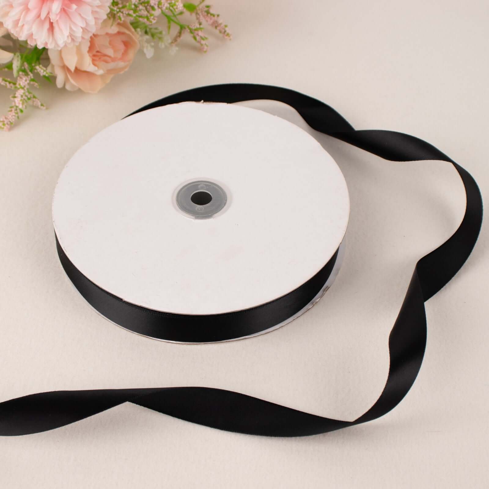 100 Yards 7 8" Black Single Face Decorative Satin Ribbon