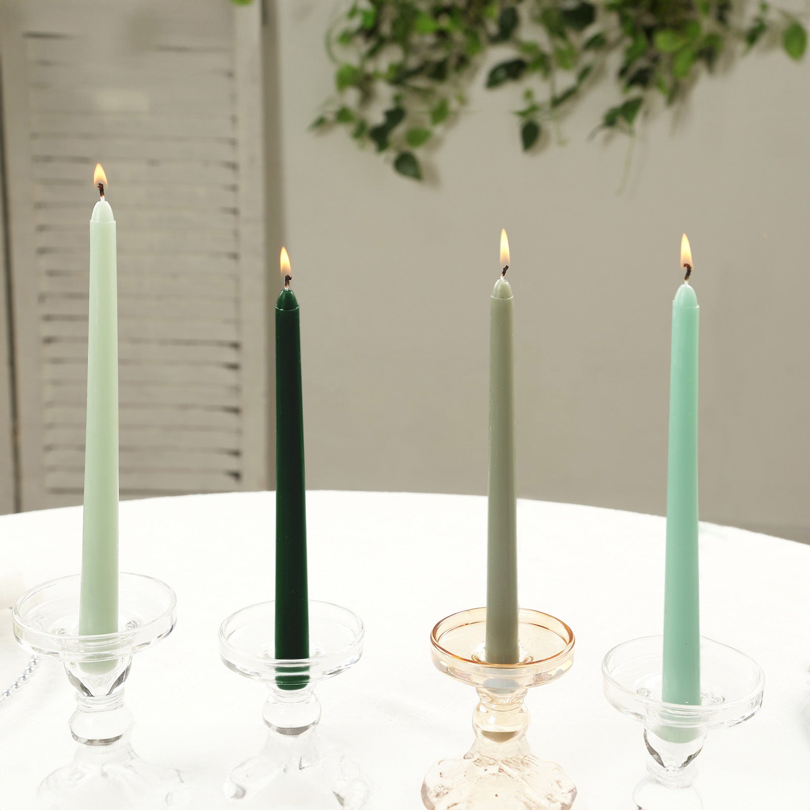 12-Pack Taper Candles Premium Wax Design Mixed Sage Green - Unscented Candles for Sophisticated Decor 10"
