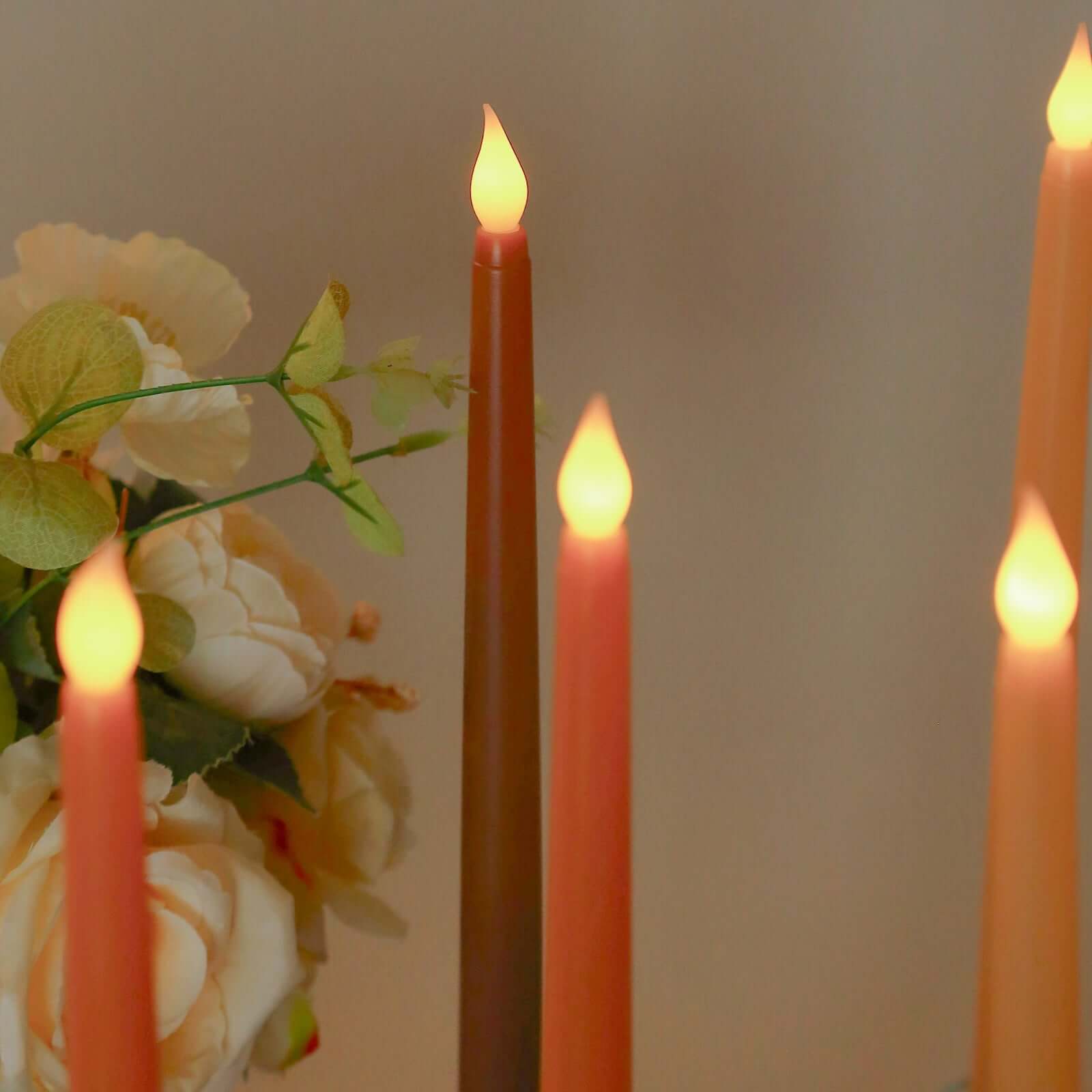 8-Pack LED Flickering Lighting Mixed Pink - Flameless Battery Operated Taper Candles 11"