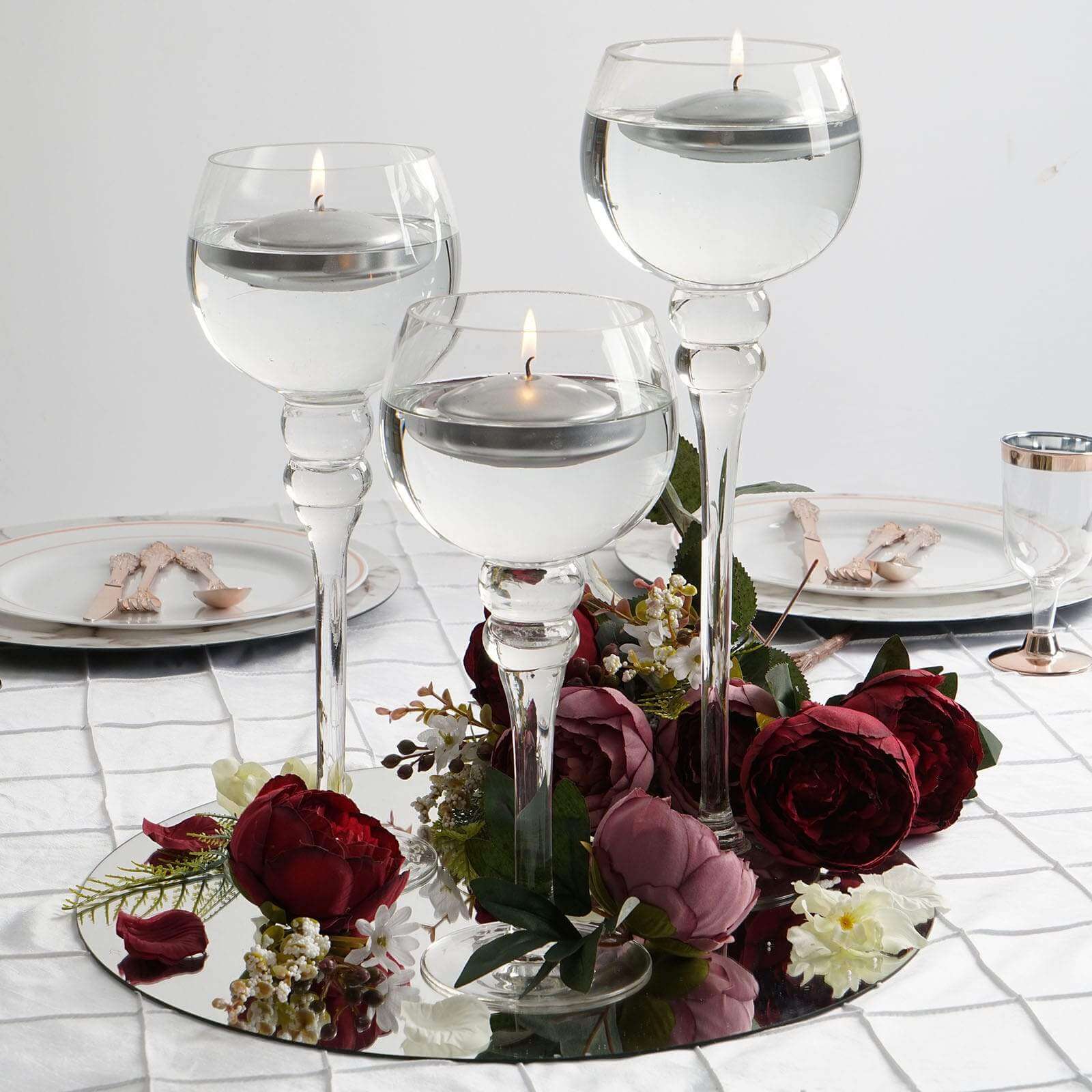 4 Pack 3" Metallic Silver Disc Unscented Floating Candles, Dripless