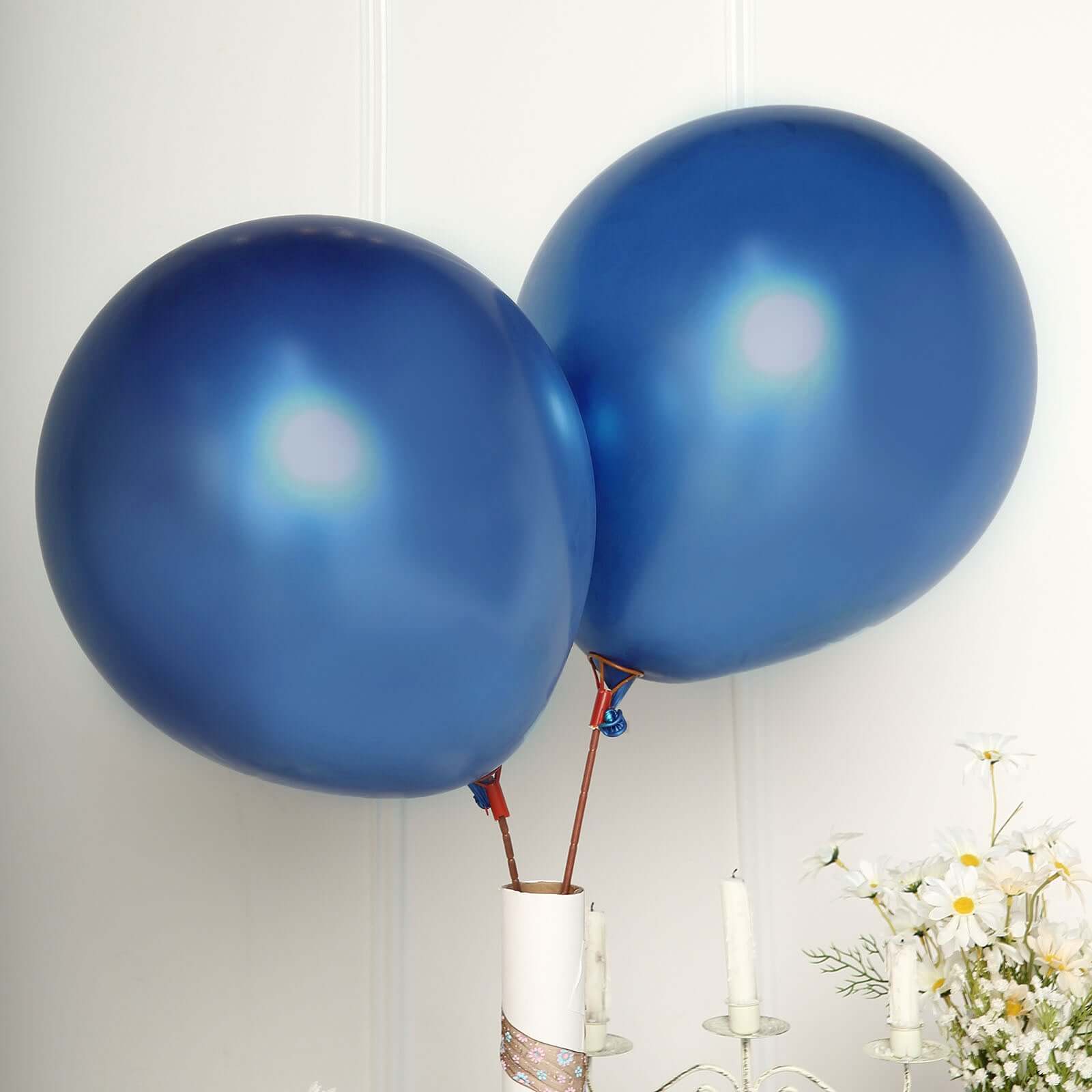5 Pack 18" Metallic Chrome Royal Blue Latex Helium or Air Balloons