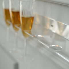 2-Pack Floating Wine Glass Holder Rack Clear Acrylic Holds 12, Wall Mounted Champagne Flute Stemware Hanging Shelves for Events & Home Bar 21"