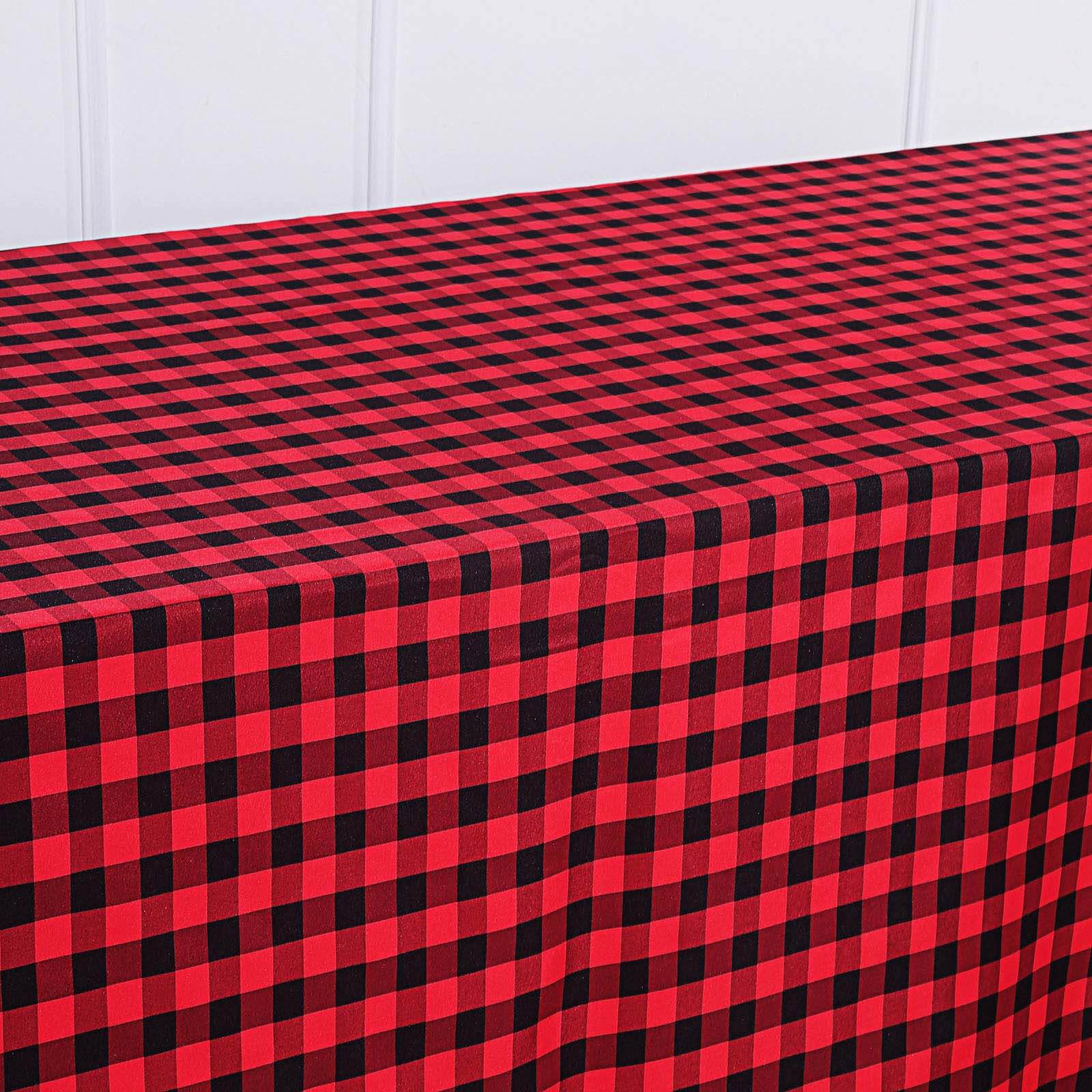 90"x156" Black Red Seamless Buffalo Plaid Rectangle Tablecloth, Checkered Polyester Tablecloth for 8 Foot Table With Floor-Length Drop