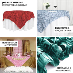 Satin 72"x72" Table Overlay Square Tablecloth Champagne - 3D Rosette Table Cover