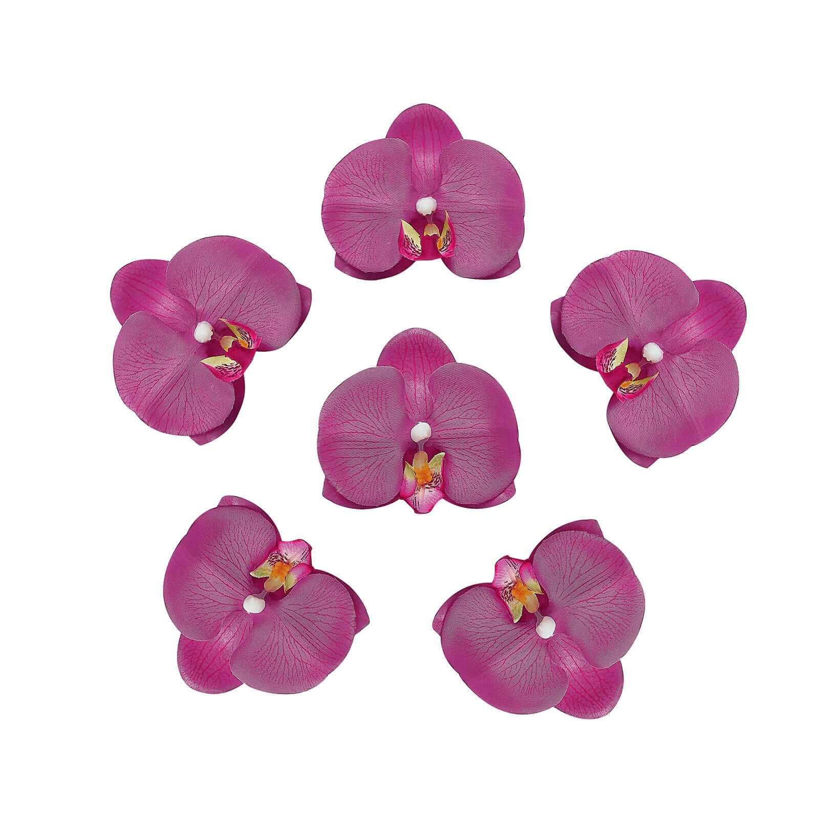 20 Silk Artificial Orchids Flower Heads Fuchsia - Versatile Floral Accents for DIY Floral Arrangements Corsages & Event Decor 4"