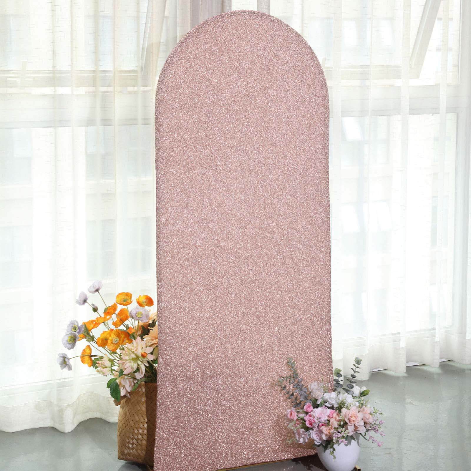 5ft Rose Gold Shimmer Tinsel Spandex Chiara Backdrop Stand Cover For Fitted Round Top Wedding Arch