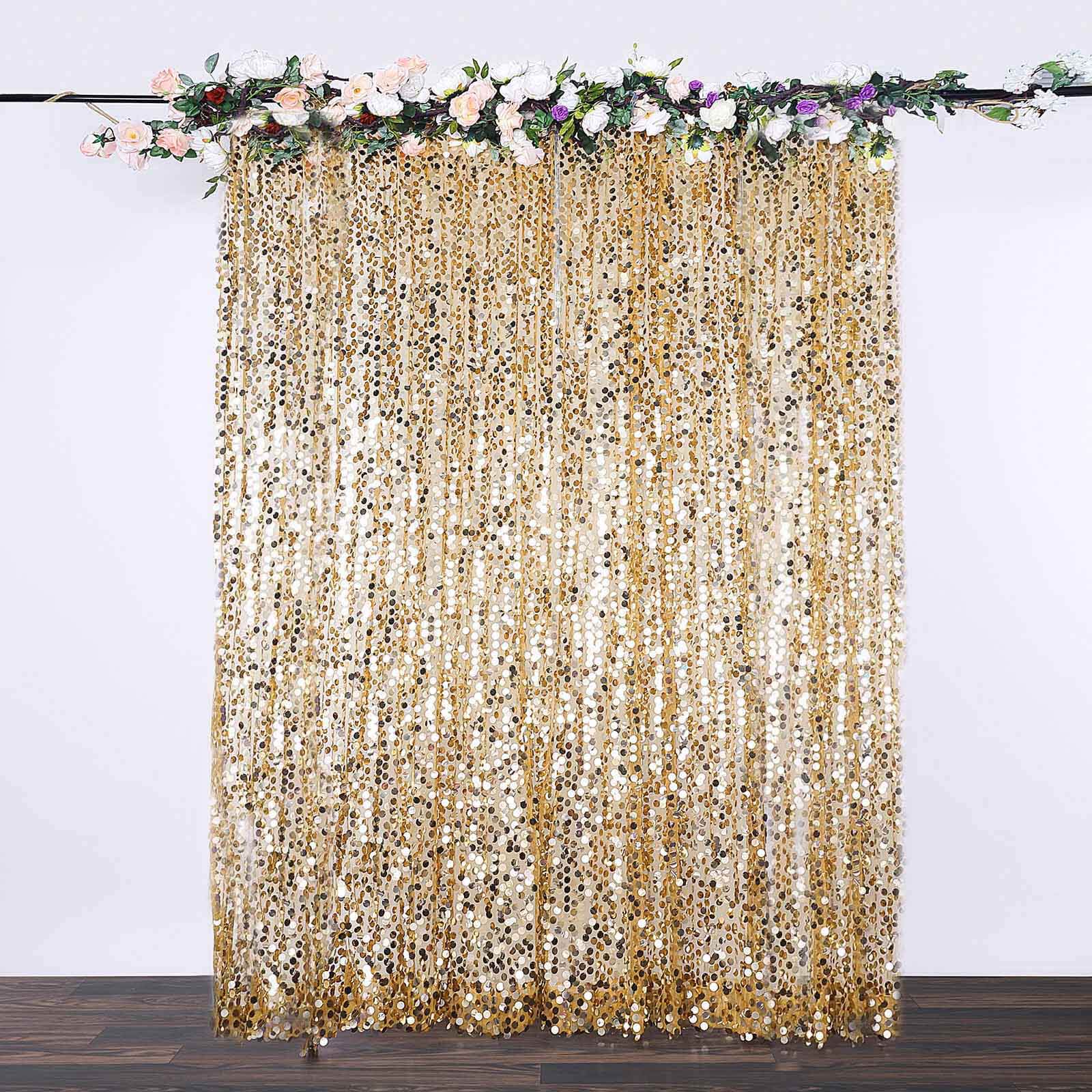 8ftx8ft Gold Big Payette Sequin Event Curtain Drapes, Backdrop Event Panel