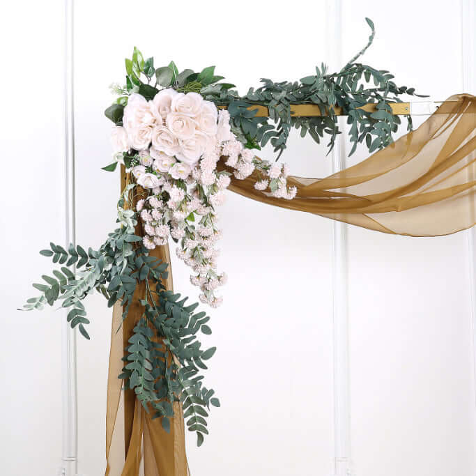 18ft Gold Sheer Organza Wedding Arch Drapery Fabric, Window Scarf Valance