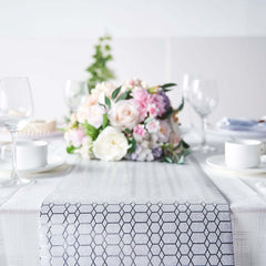 Glitter Paper 9ft Table Runner Roll Silver Disposable Geometric Honeycomb Pattern Table Decor