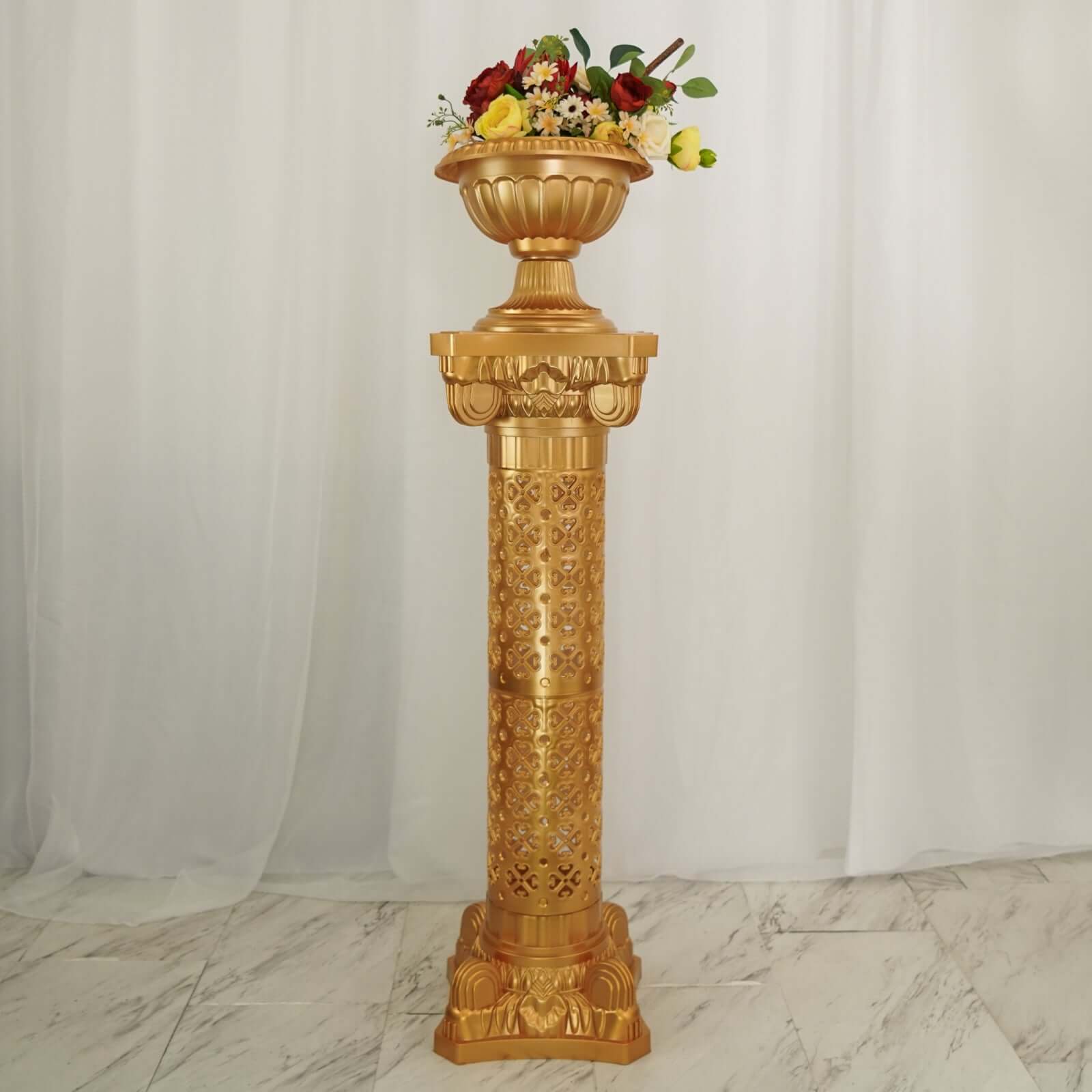 4 Pack Gold Crafted Venetian Inspired Pedestal Stand Plant Pillar - 40" Tall PVC