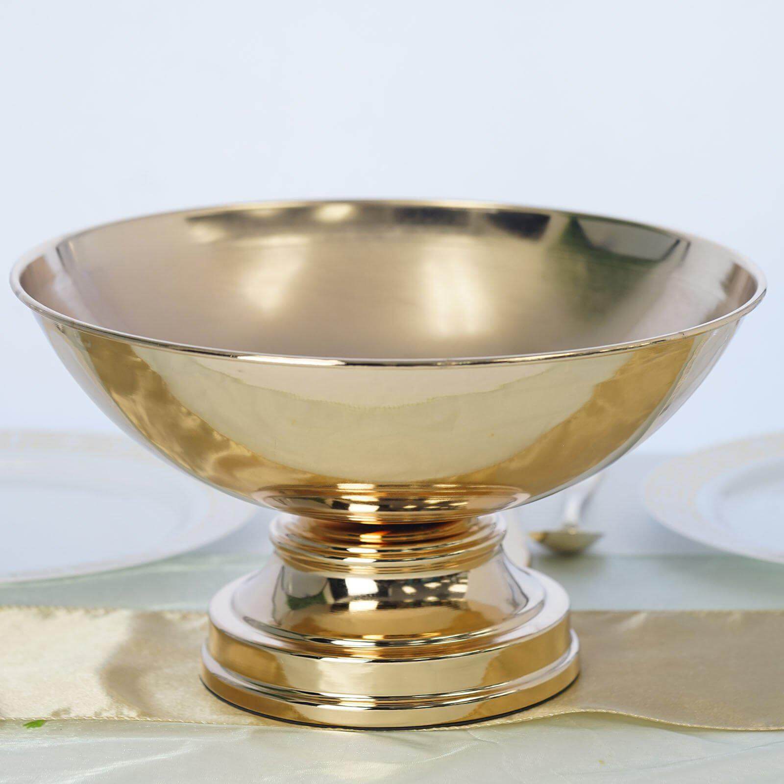 Metal Pedestal Flower Pot Round Design Gold - Floating Candle Bowl and Display Dish 12"